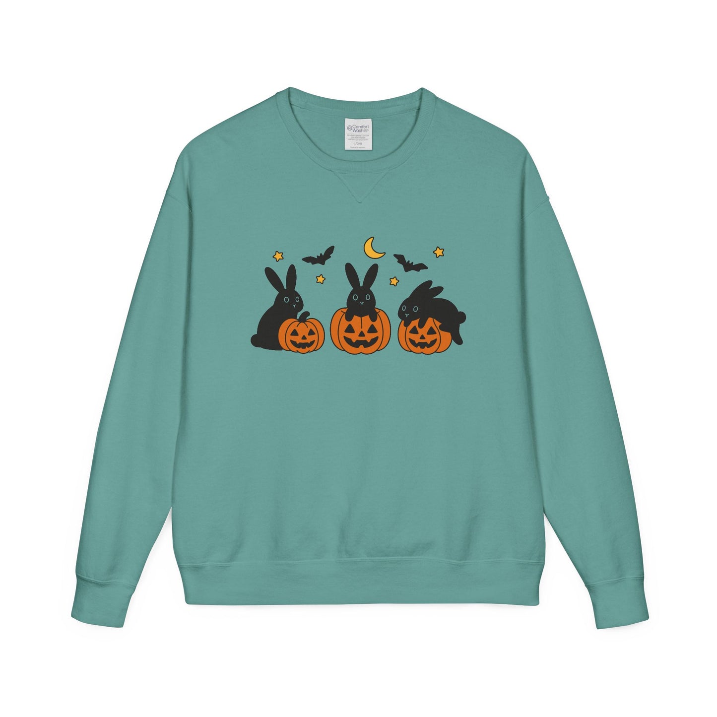 Pumpkin Patch Bunnies Halloween Sweatshirt – Rabbit & Jack-o’-Lantern Crewneck | Cozy Fall Fashion Unisex Apparel - Spooky Season Gift