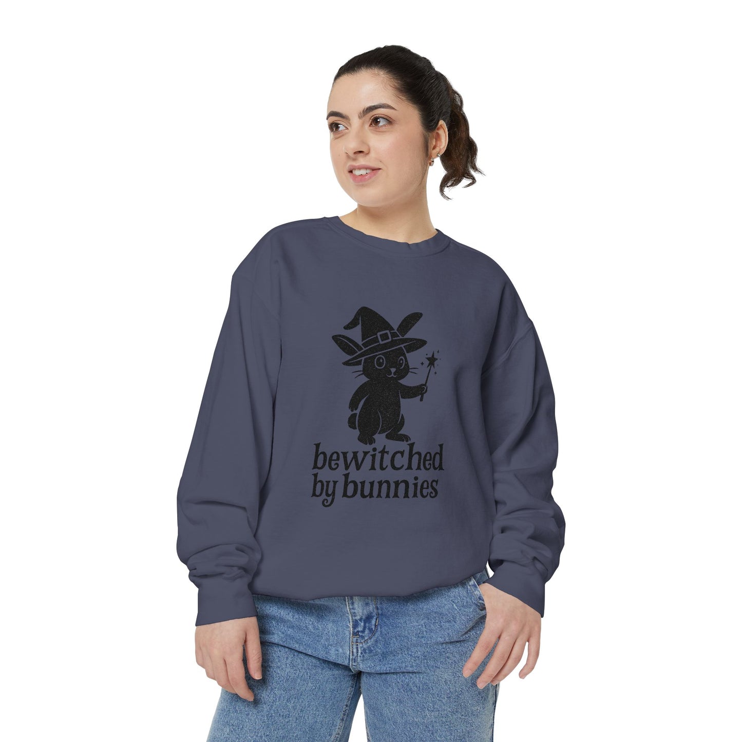 Bewitched by Bunnies Unisex Sweatshirt – Cozy Fall Rabbit Witch Pullover for Fall Festivities - Halloween Gift
