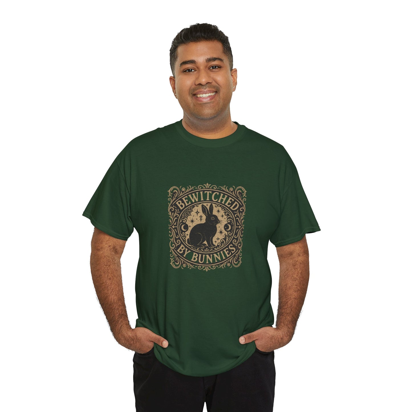 Bewitched by Bunnies Unisex Heavy Cotton T-Shirt – Enchanted Rabbit Halloween & Fall Graphic Tee | Bunny Lovers Gift