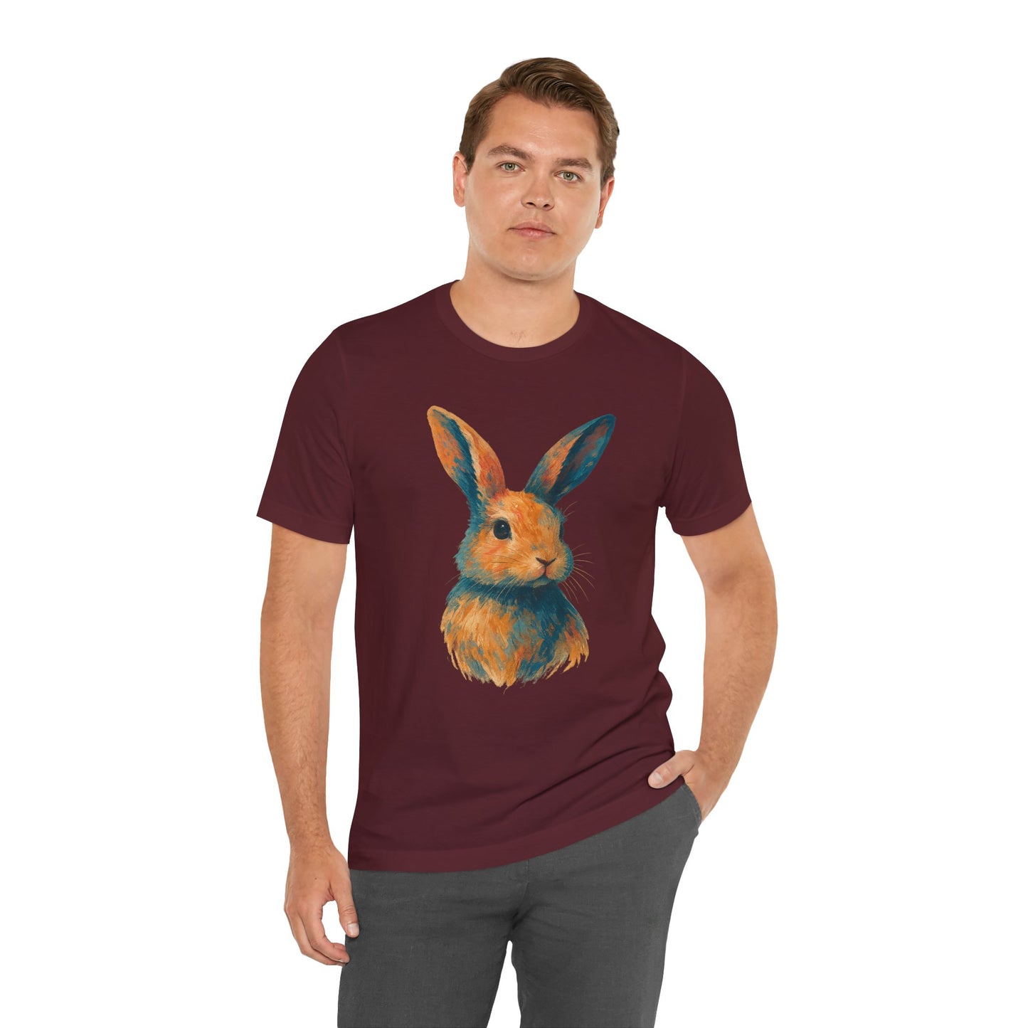 Golden Hour Bunny Unisex Short Sleeve Shirt – Painterly Rabbit Portrait T-Shirt - Artistic Graphic Tee for Animal Lovers - Unique Artwork