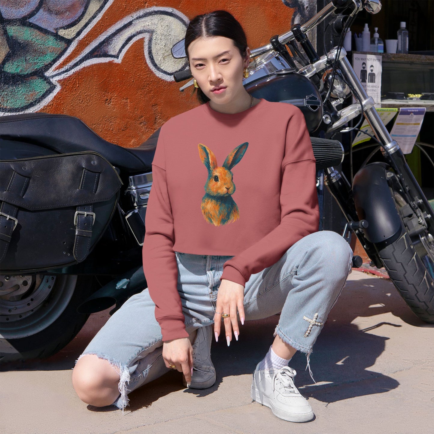 Painted Bunny Art Cropped Sweatshirt – Artsy Rabbit Vibes for Bunthusiasts - Cozy Animal Apparel