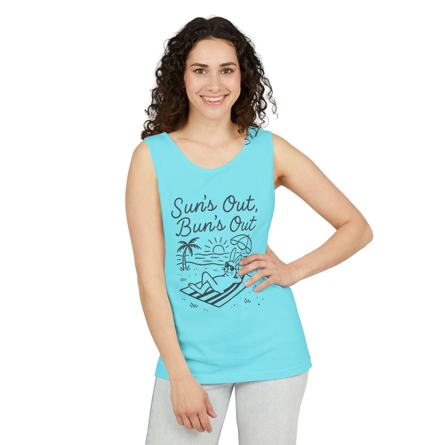 Sun’s Out, Bun’s Out Chill Beach Bunny Tank Top - Unisex Garment-Dyed Tee | Summer Rabbit Vibes - Beach Wear - Vacation Apparel