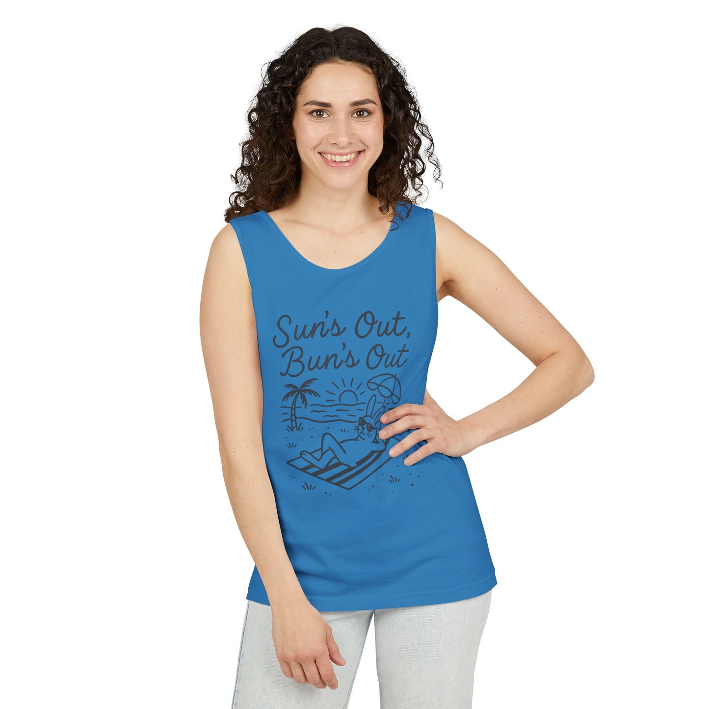 Sun’s Out, Bun’s Out Chill Beach Bunny Tank Top - Unisex Garment-Dyed Tee | Summer Rabbit Vibes - Beach Wear - Vacation Apparel