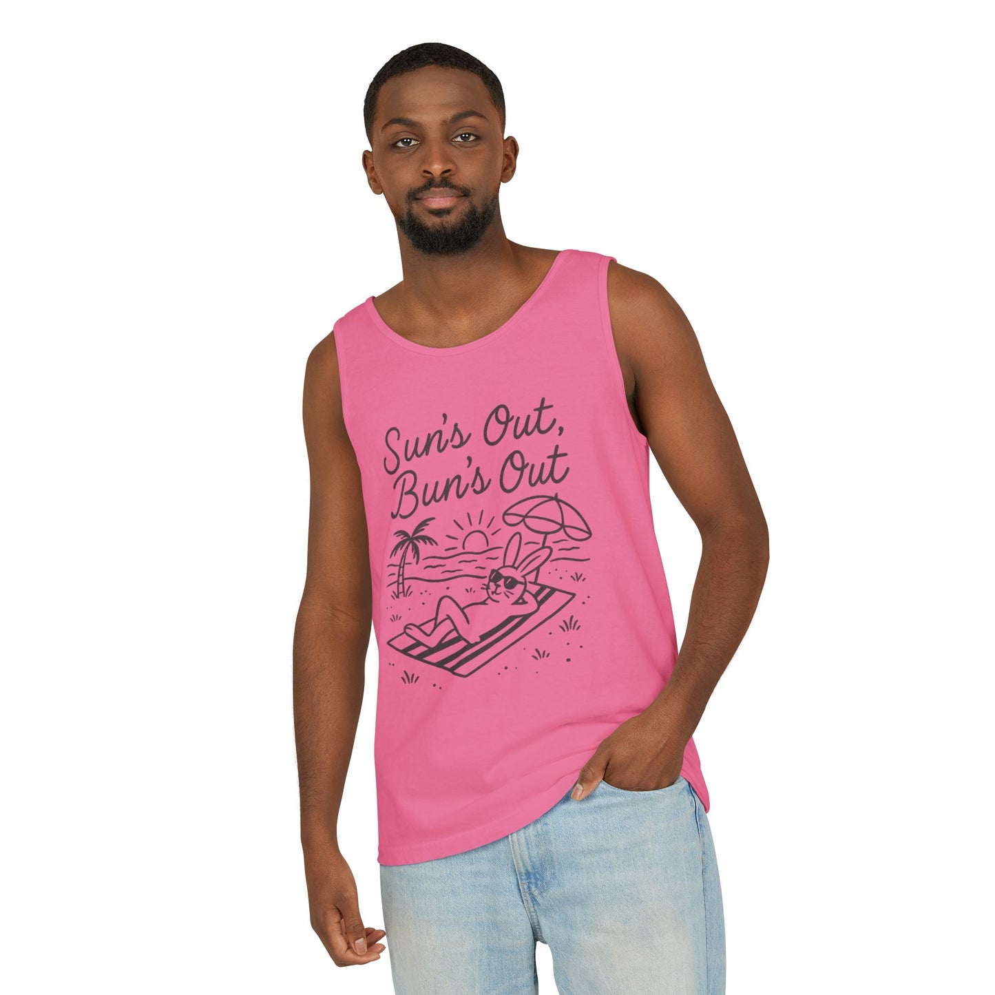 Sun’s Out, Bun’s Out Chill Beach Bunny Tank Top - Unisex Garment-Dyed Tee | Summer Rabbit Vibes - Beach Wear - Vacation Apparel