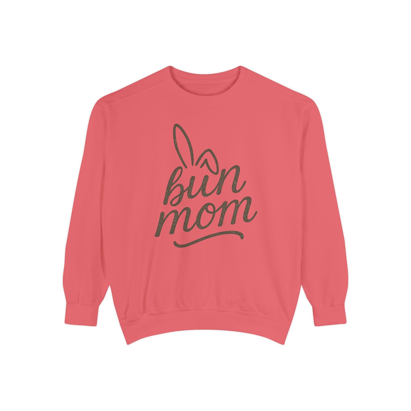 Vintage "Bun Mom" Bunny Ear Sweatshirt – Cursive Script - Cozy Gift for Rabbit Mom - Casual Comfort Wear - Trendy Apparel