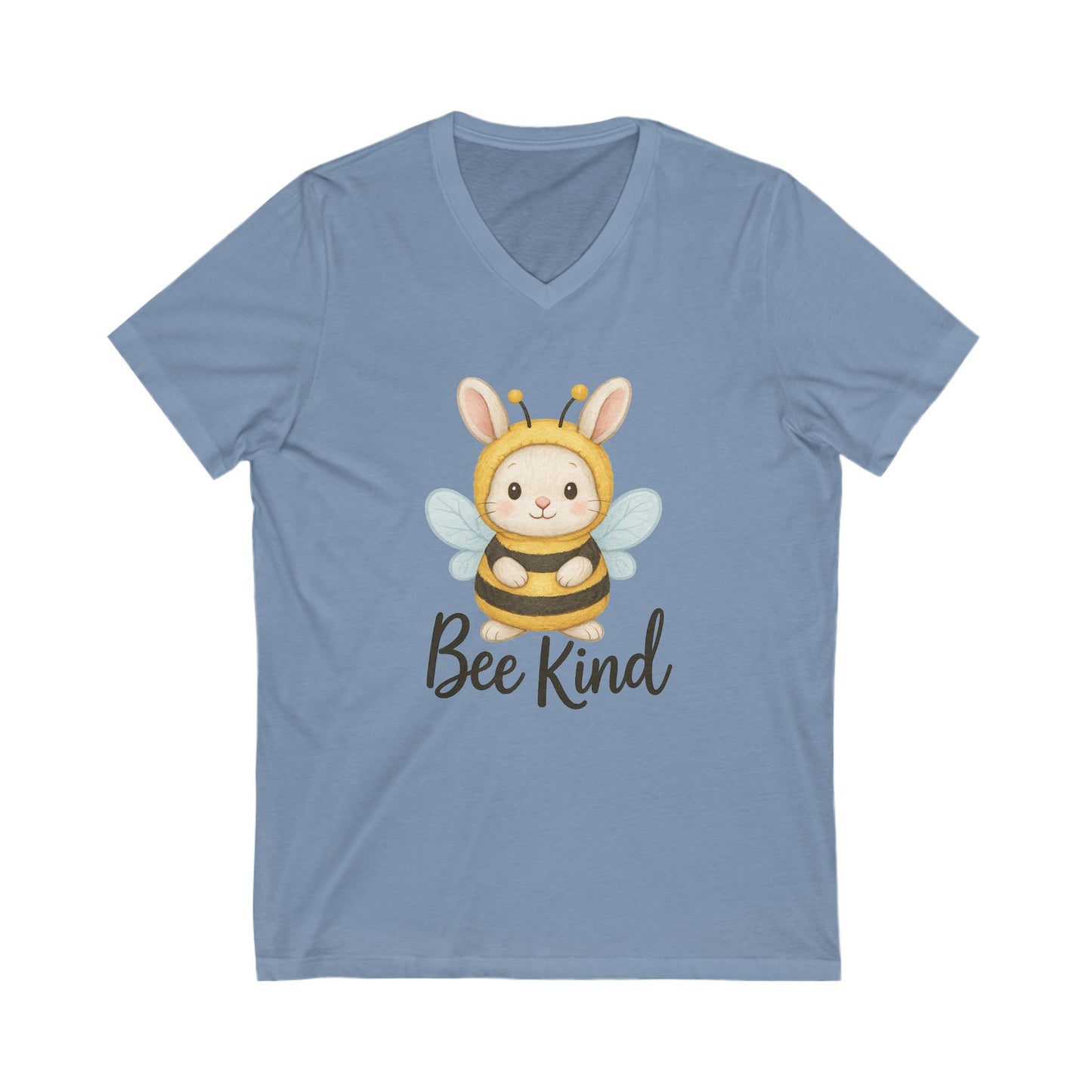 Bee Kind Bunny V-Neck T-Shirt – Sweet Rabbit in Bumblebee Costume - Unisex Jersey Short Sleeve V-Neck Tee