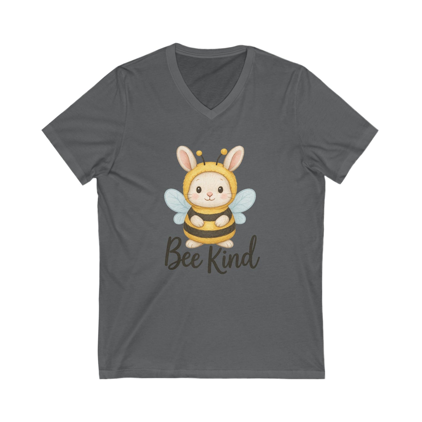 Bee Kind Bunny V-Neck T-Shirt – Sweet Rabbit in Bumblebee Costume - Unisex Jersey Short Sleeve V-Neck Tee