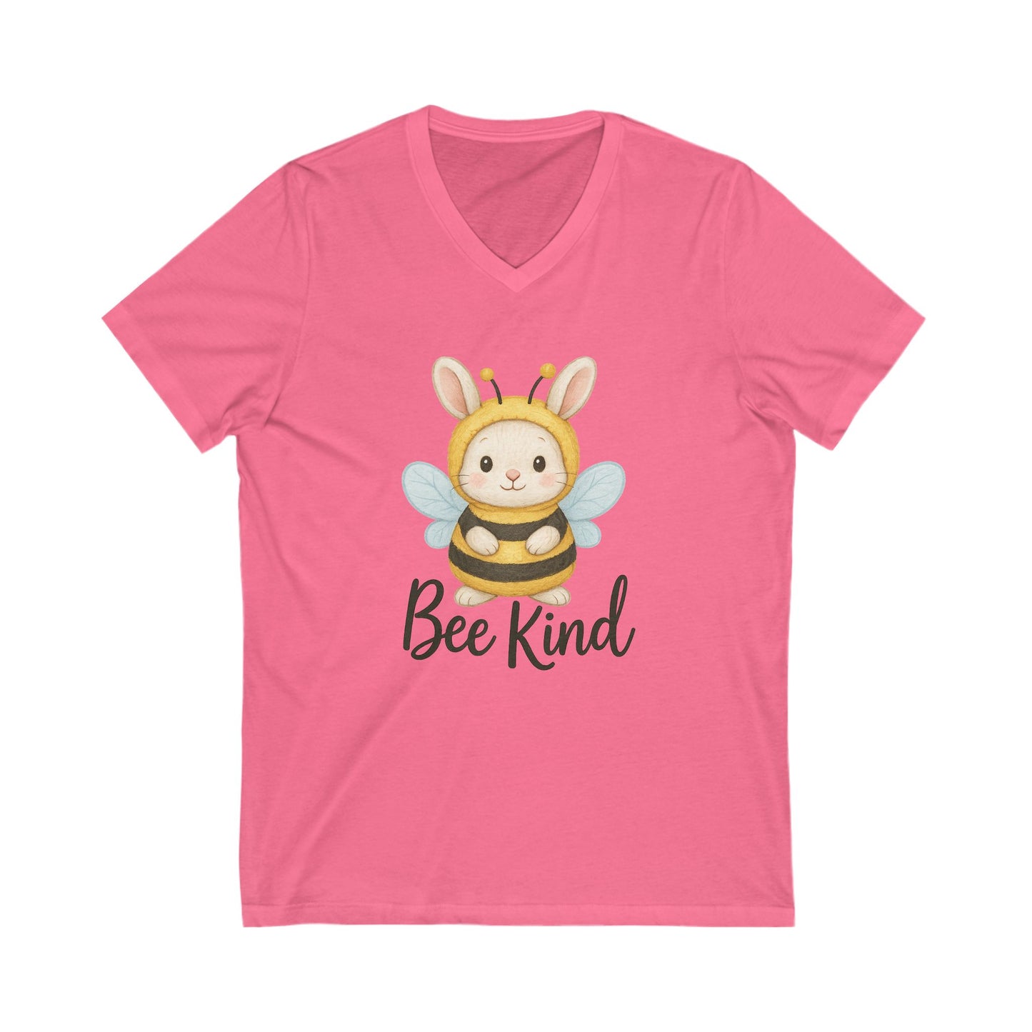 Bee Kind Bunny V-Neck T-Shirt – Sweet Rabbit in Bumblebee Costume - Unisex Jersey Short Sleeve V-Neck Tee