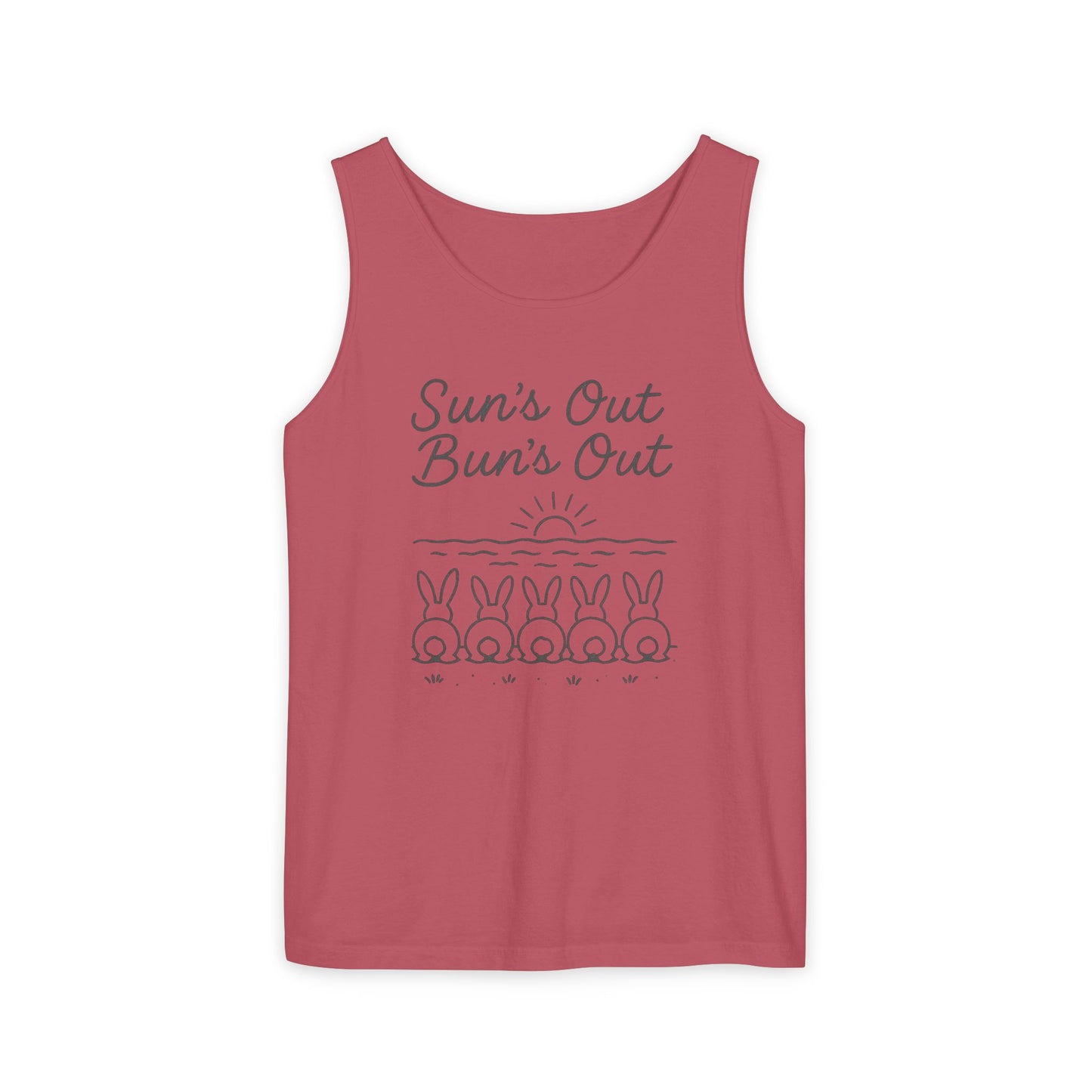 Sun's Out, Bun’s Out Tank Top – Funny Bunny Bums Summer Tee - Unisex Garment-Dyed | Beach Vibes - Vacation Apparel