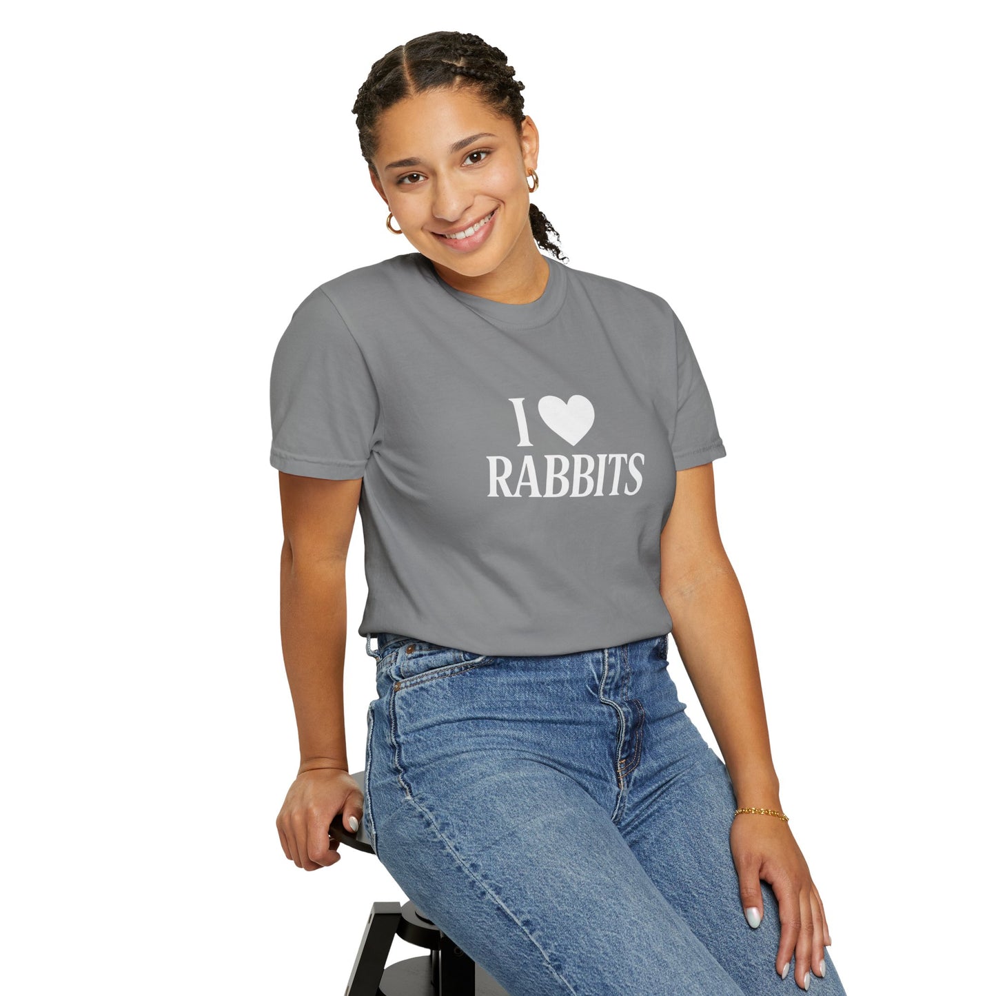 I ♥ Rabbits – Garment-Dyed Unisex Tee for Bunthusiasts - I Love Rabbits T-Shirt for Bunny Lovers