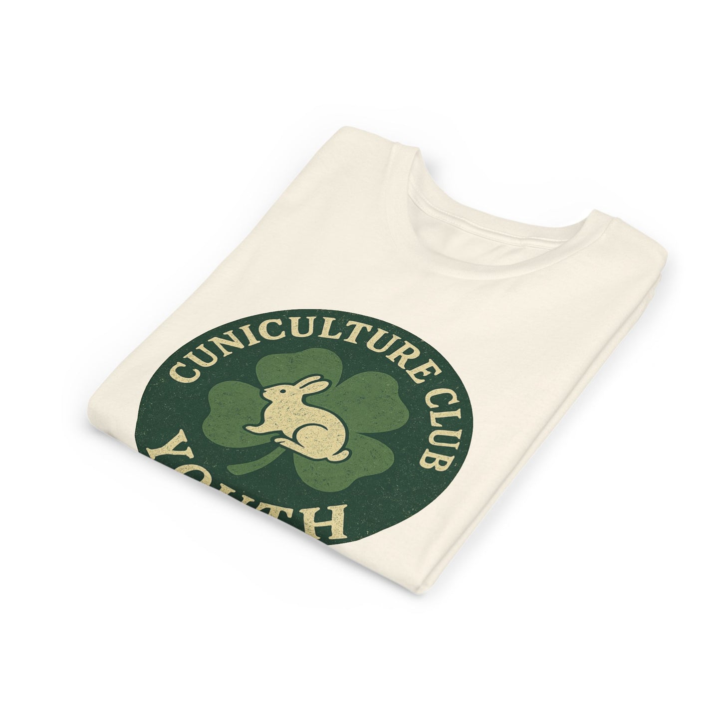 Cuniculture Club Youth Unisex T-Shirt – Distressed Clover & Bunny Emblem Tee - Fun Farm Kids Rabbit Club Shirt