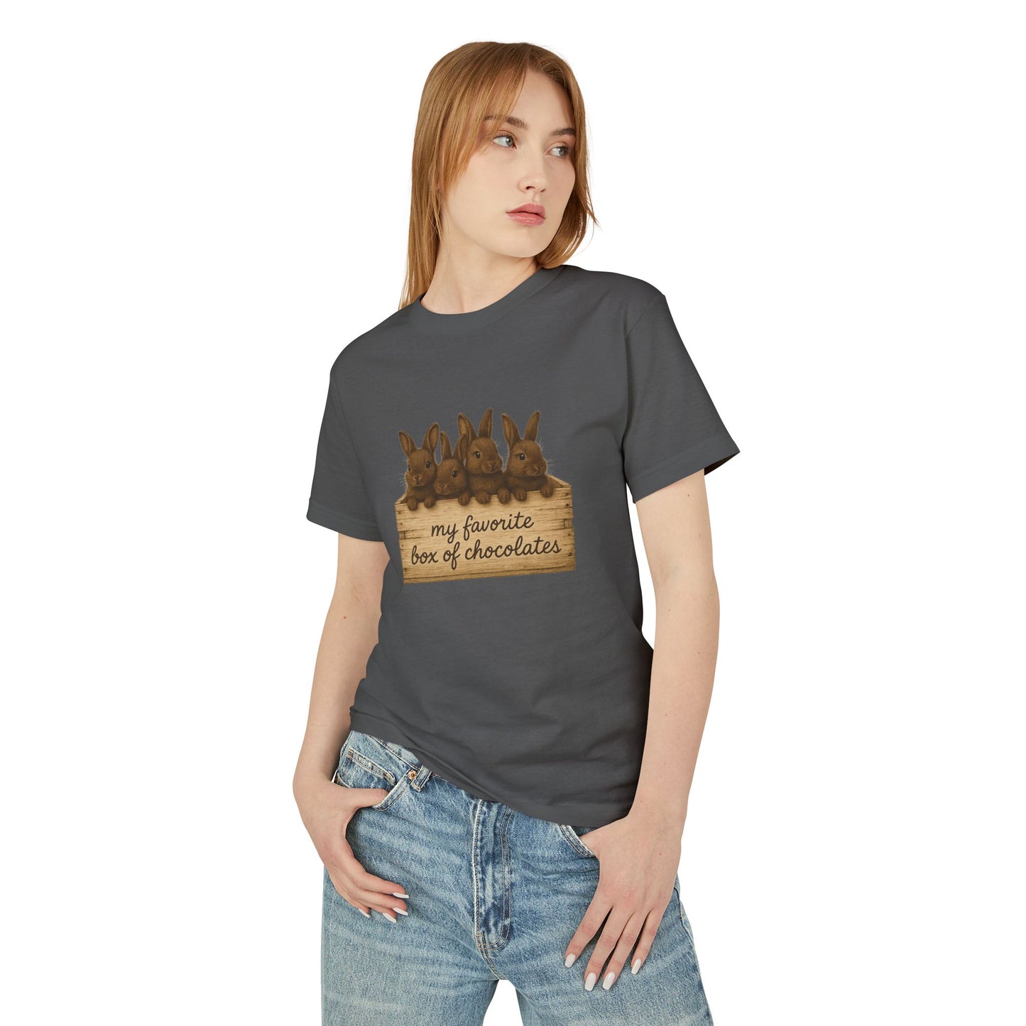 "My Favorite Box of Chocolates" Rustic Bunny Tee – Rabbit Breeder T-Shirt - Unisex Bunthusiast Shirt