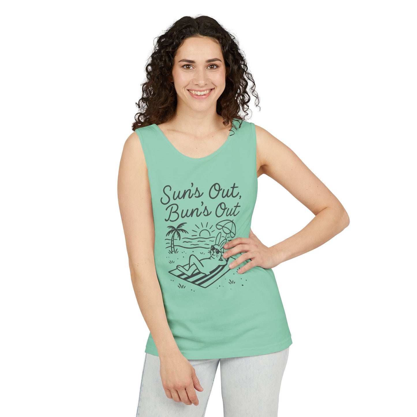 Sun’s Out, Bun’s Out Chill Beach Bunny Tank Top - Unisex Garment-Dyed Tee | Summer Rabbit Vibes - Beach Wear - Vacation Apparel