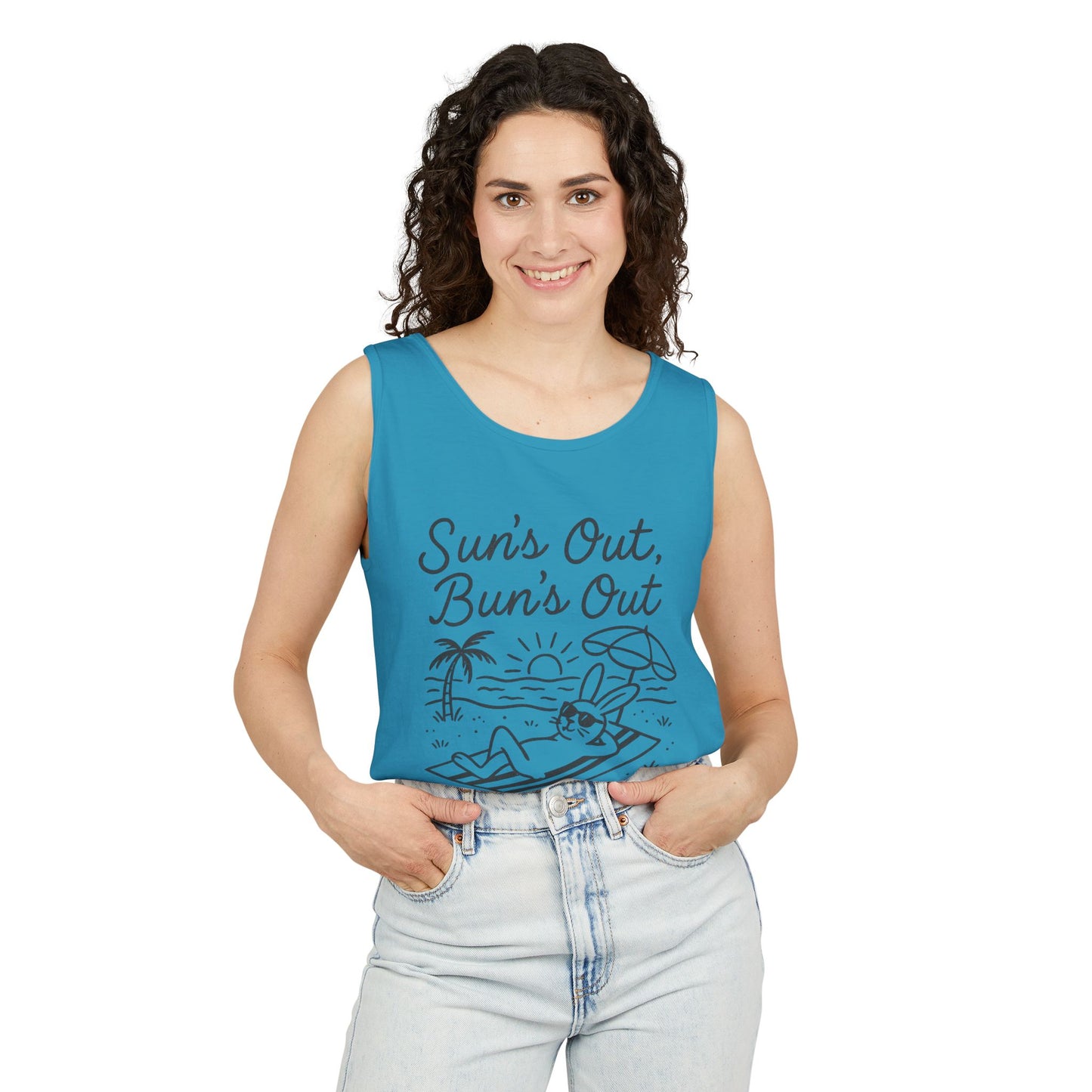 Sun’s Out, Bun’s Out Chill Beach Bunny Tank Top - Unisex Garment-Dyed Tee | Summer Rabbit Vibes - Beach Wear - Vacation Apparel