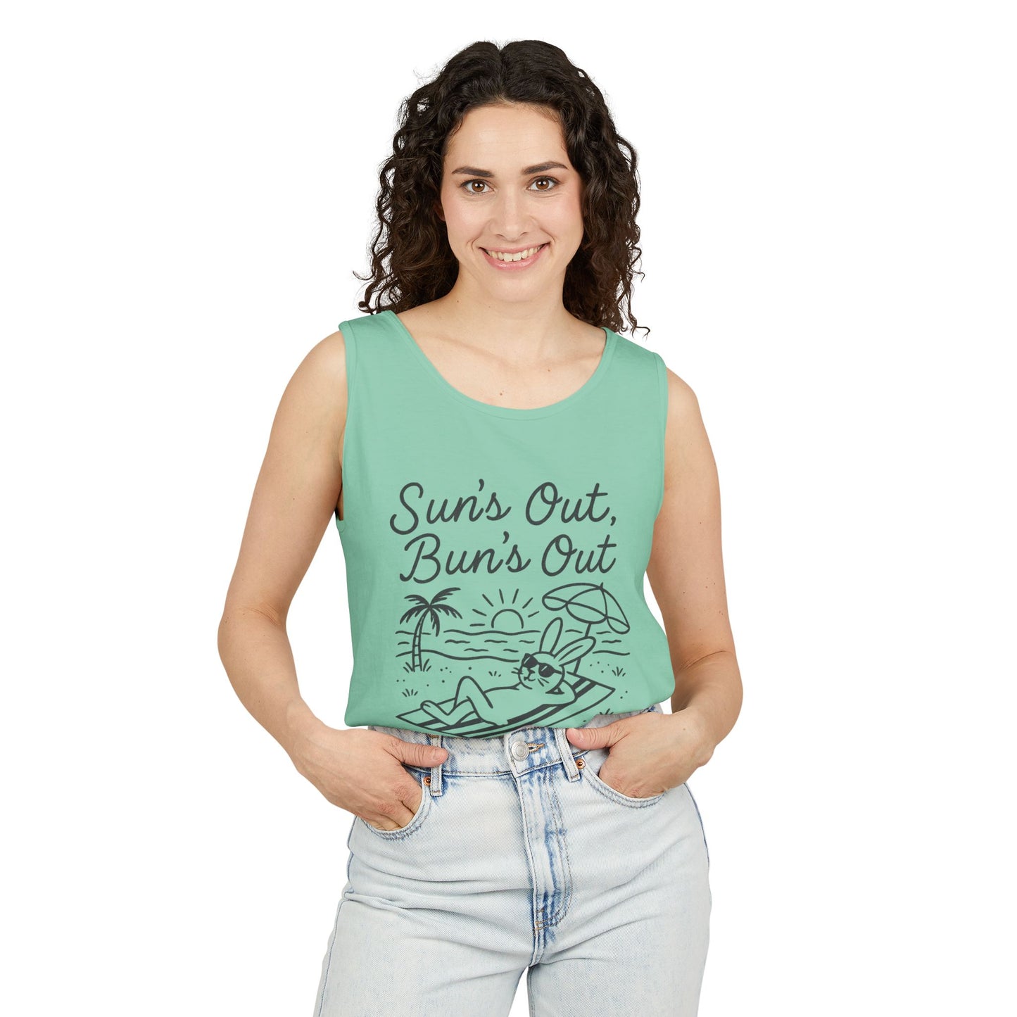 Sun’s Out, Bun’s Out Chill Beach Bunny Tank Top - Unisex Garment-Dyed Tee | Summer Rabbit Vibes - Beach Wear - Vacation Apparel
