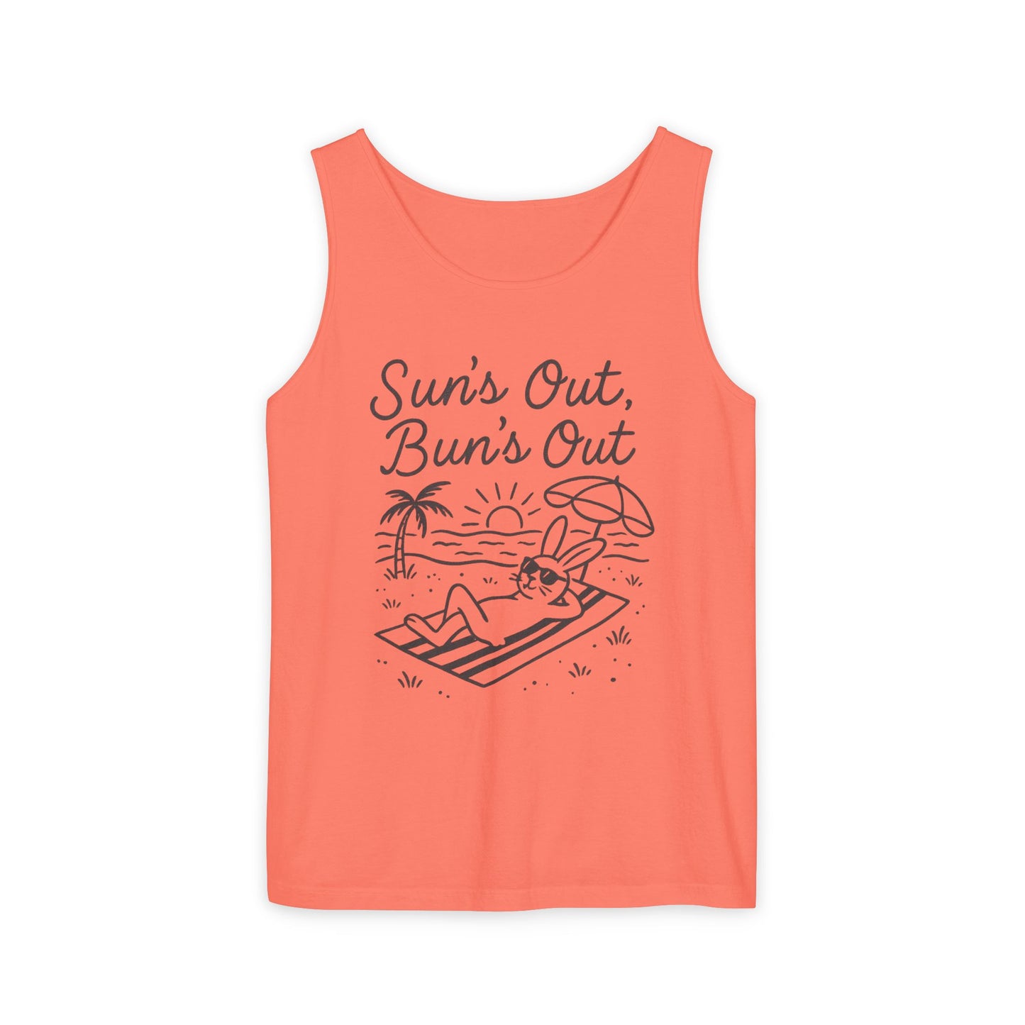 Sun’s Out, Bun’s Out Chill Beach Bunny Tank Top - Unisex Garment-Dyed Tee | Summer Rabbit Vibes - Beach Wear - Vacation Apparel