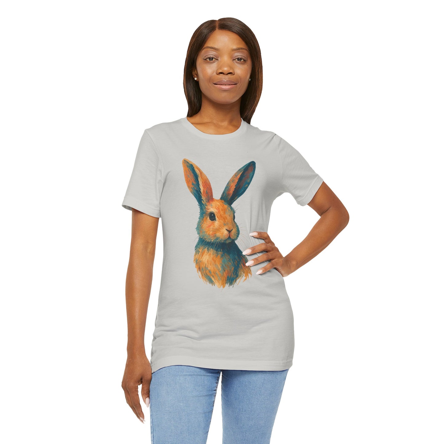 Golden Hour Bunny Unisex Short Sleeve Shirt – Painterly Rabbit Portrait T-Shirt - Artistic Graphic Tee for Animal Lovers - Unique Artwork