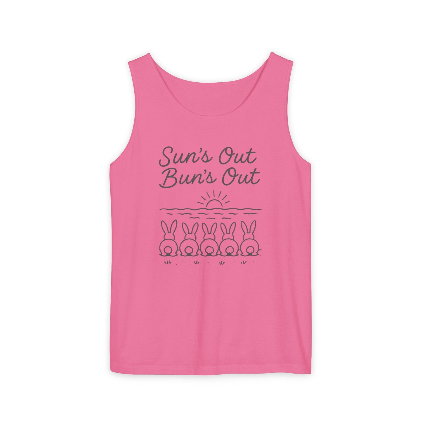 Sun's Out, Bun’s Out Tank Top – Funny Bunny Bums Summer Tee - Unisex Garment-Dyed | Beach Vibes - Vacation Apparel