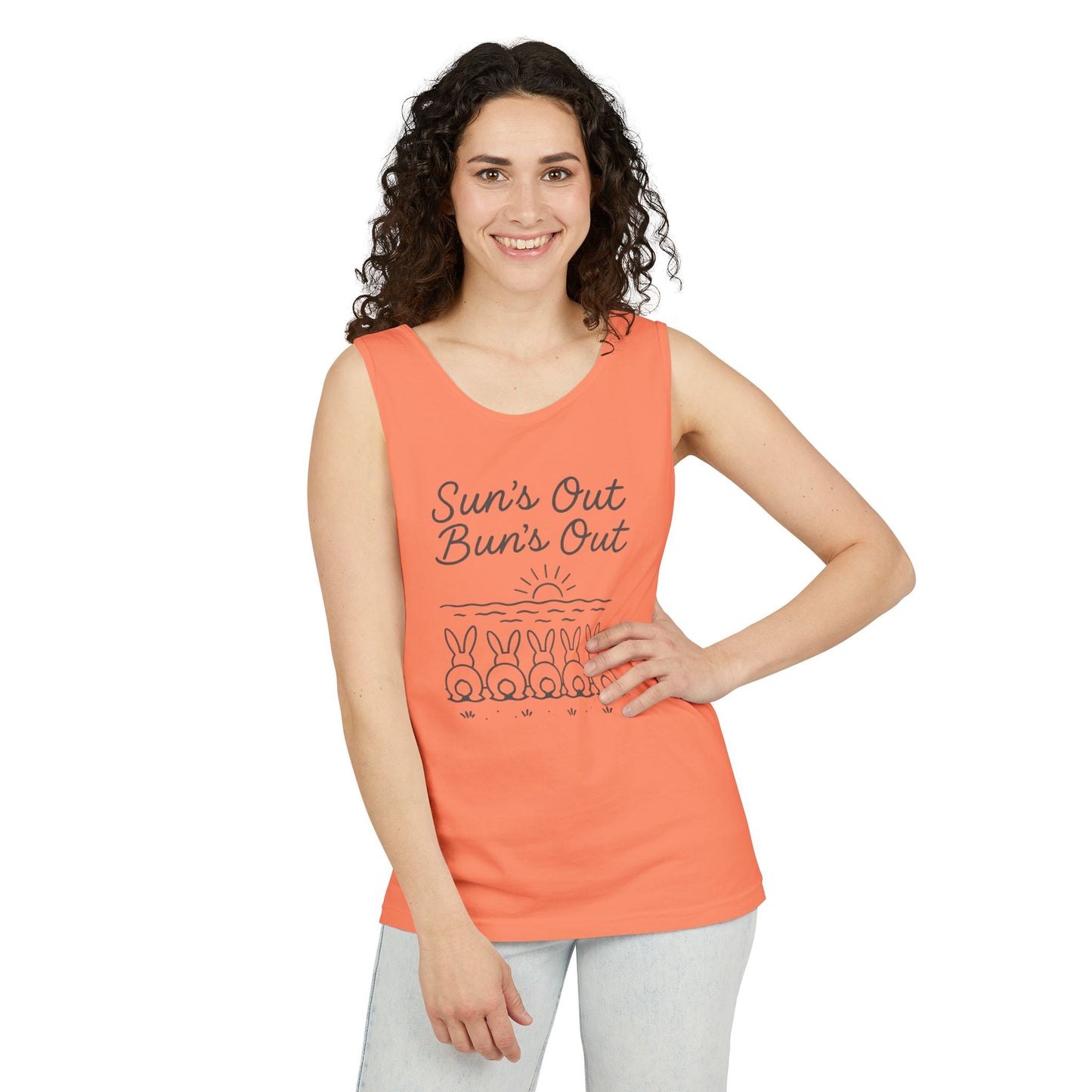 Sun's Out, Bun’s Out Tank Top – Funny Bunny Bums Summer Tee - Unisex Garment-Dyed | Beach Vibes - Vacation Apparel