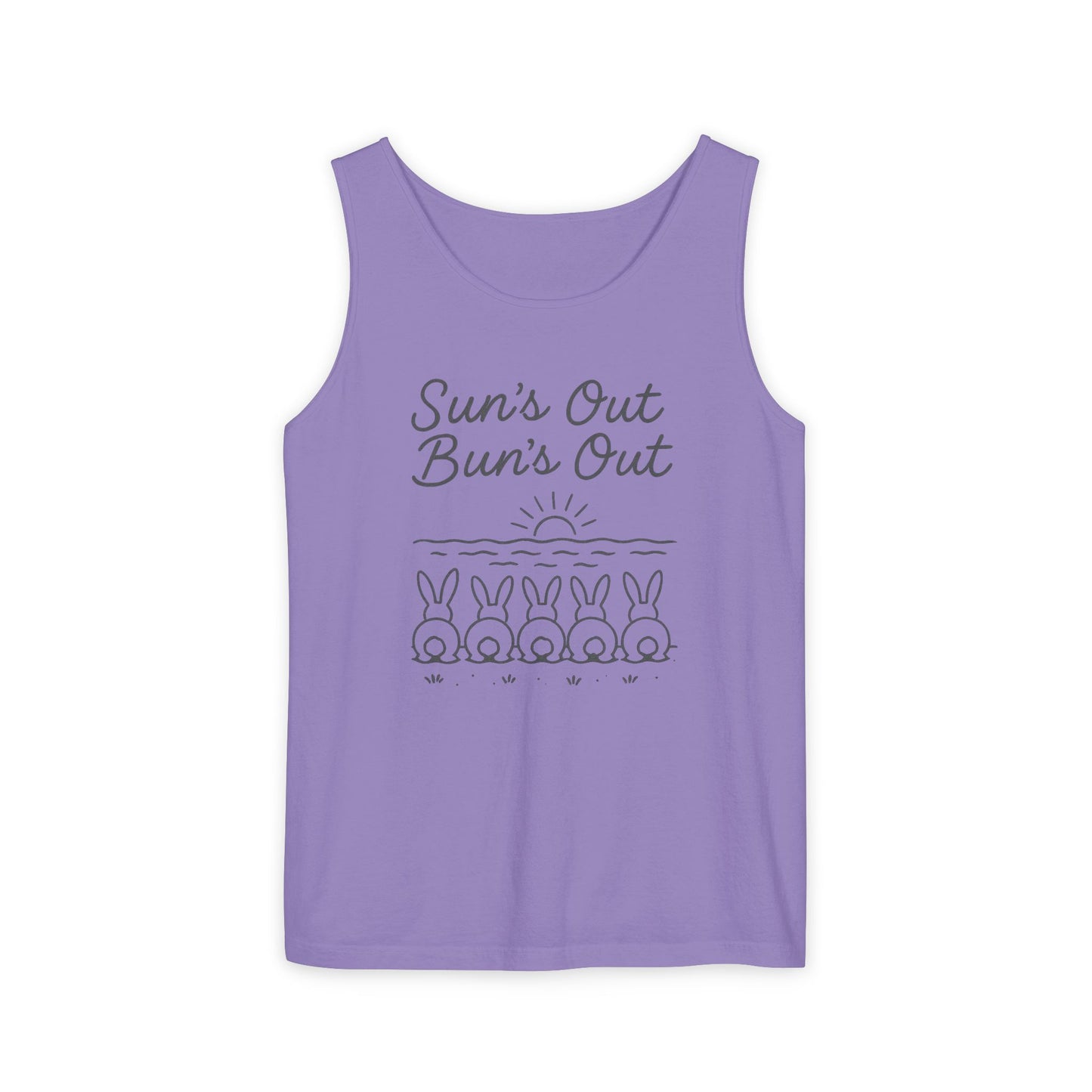 Sun's Out, Bun’s Out Tank Top – Funny Bunny Bums Summer Tee - Unisex Garment-Dyed | Beach Vibes - Vacation Apparel