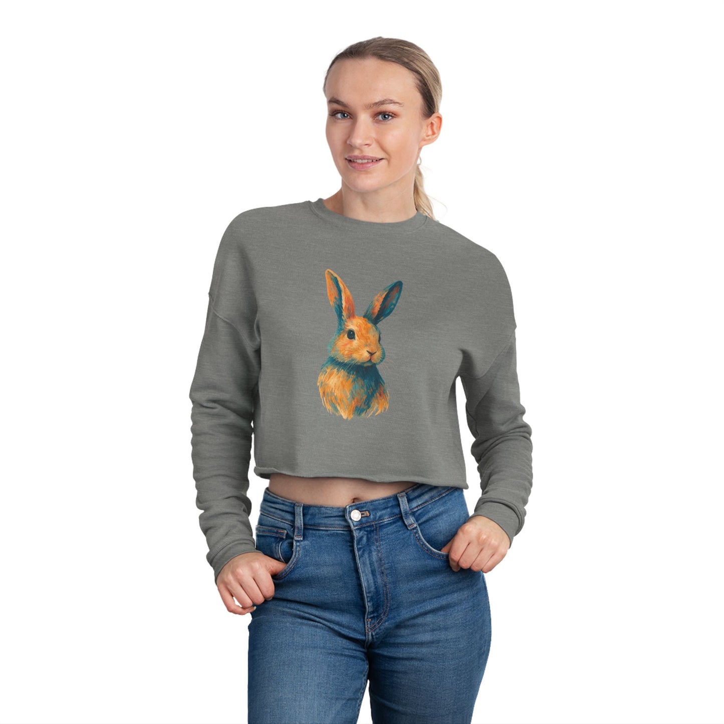 Painted Bunny Art Cropped Sweatshirt – Artsy Rabbit Vibes for Bunthusiasts - Cozy Animal Apparel