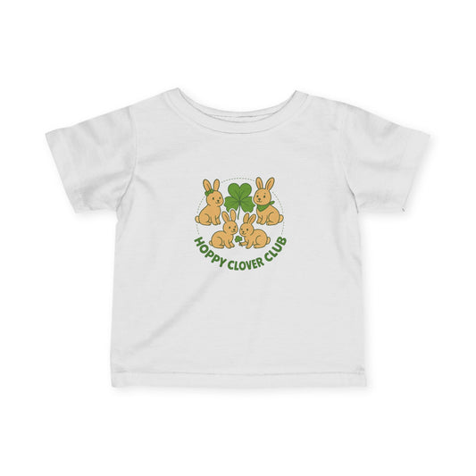 Hoppy Clover Club – Infant Fine Jersey Bunny Tee - Cute Rabbit Baby T-Shirt - Toddler Shirt
