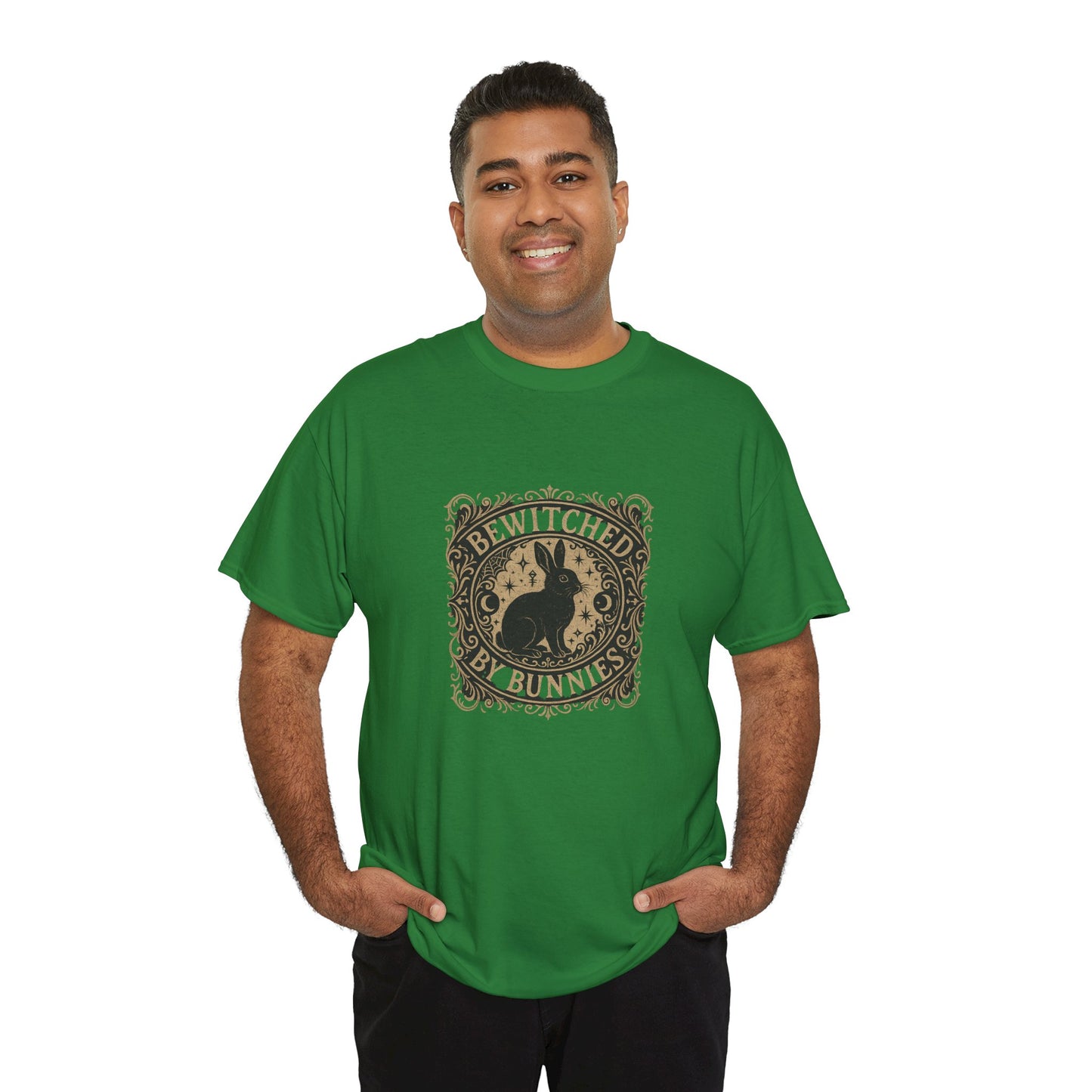 Bewitched by Bunnies Unisex Heavy Cotton T-Shirt – Enchanted Rabbit Halloween & Fall Graphic Tee | Bunny Lovers Gift