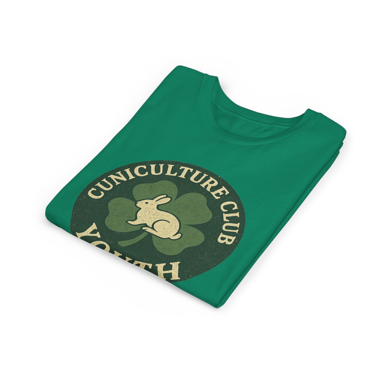 Cuniculture Club Youth Unisex T-Shirt – Distressed Clover & Bunny Emblem Tee - Fun Farm Kids Rabbit Club Shirt
