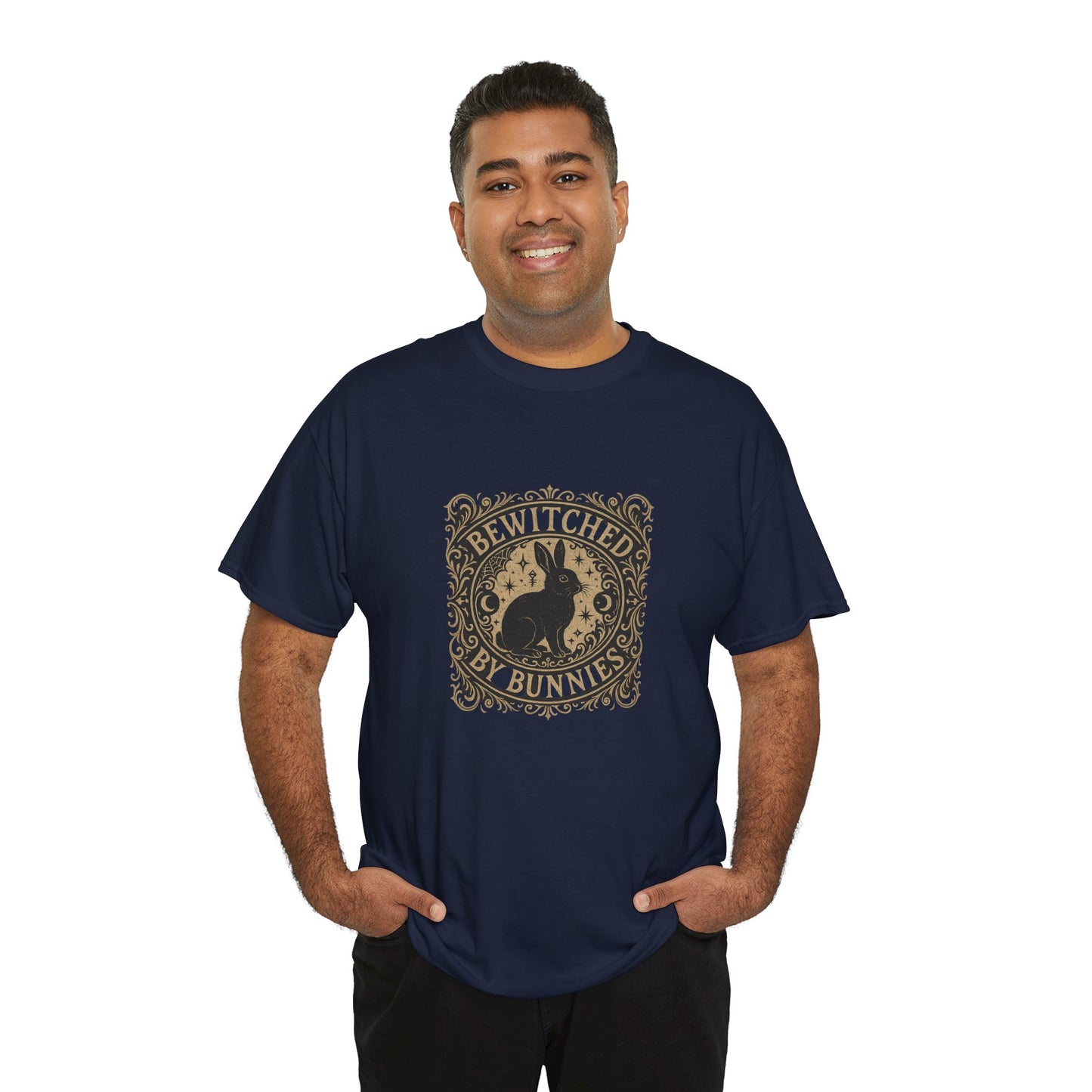 Bewitched by Bunnies Unisex Heavy Cotton T-Shirt – Enchanted Rabbit Halloween & Fall Graphic Tee | Bunny Lovers Gift