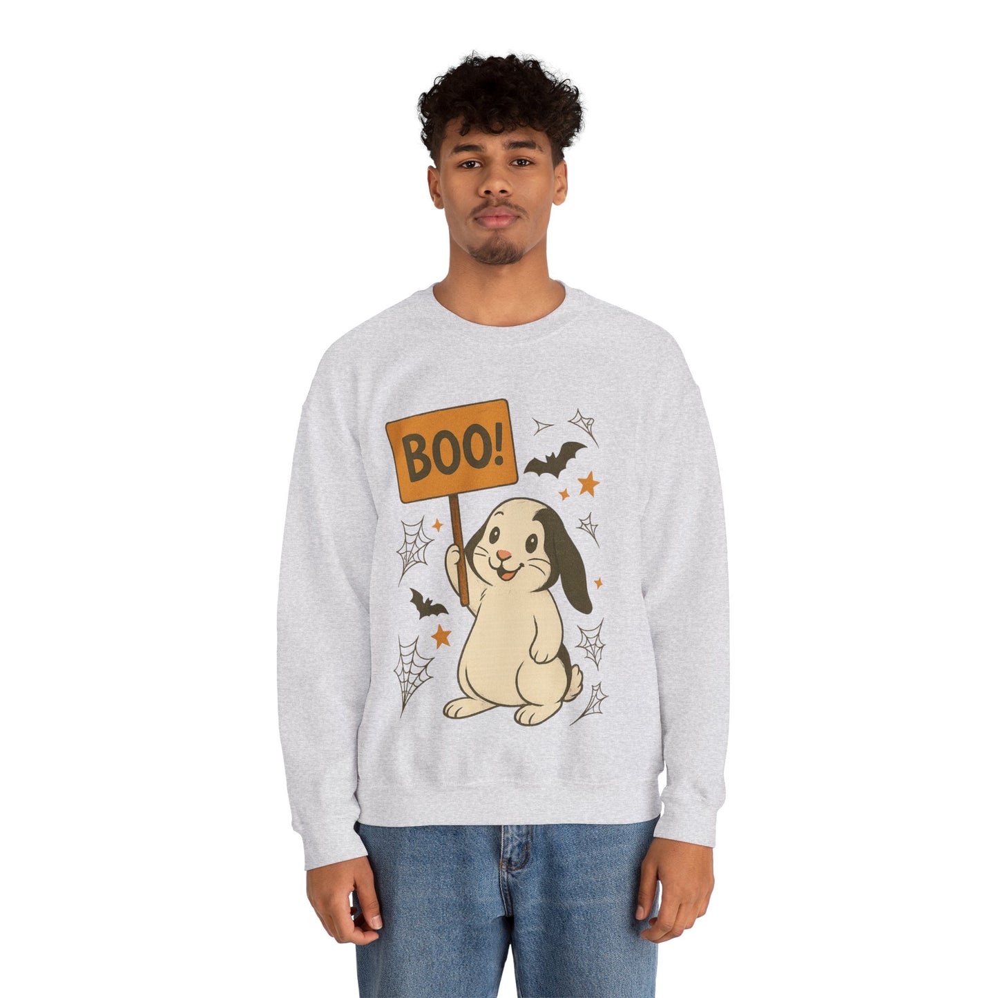 Boo Bunny Halloween Sweatshirt – Cozy Lop-Eared Rabbit & Spooky-Cute Fall Vibes - Unisex Heavy Blend™ Crewneck
