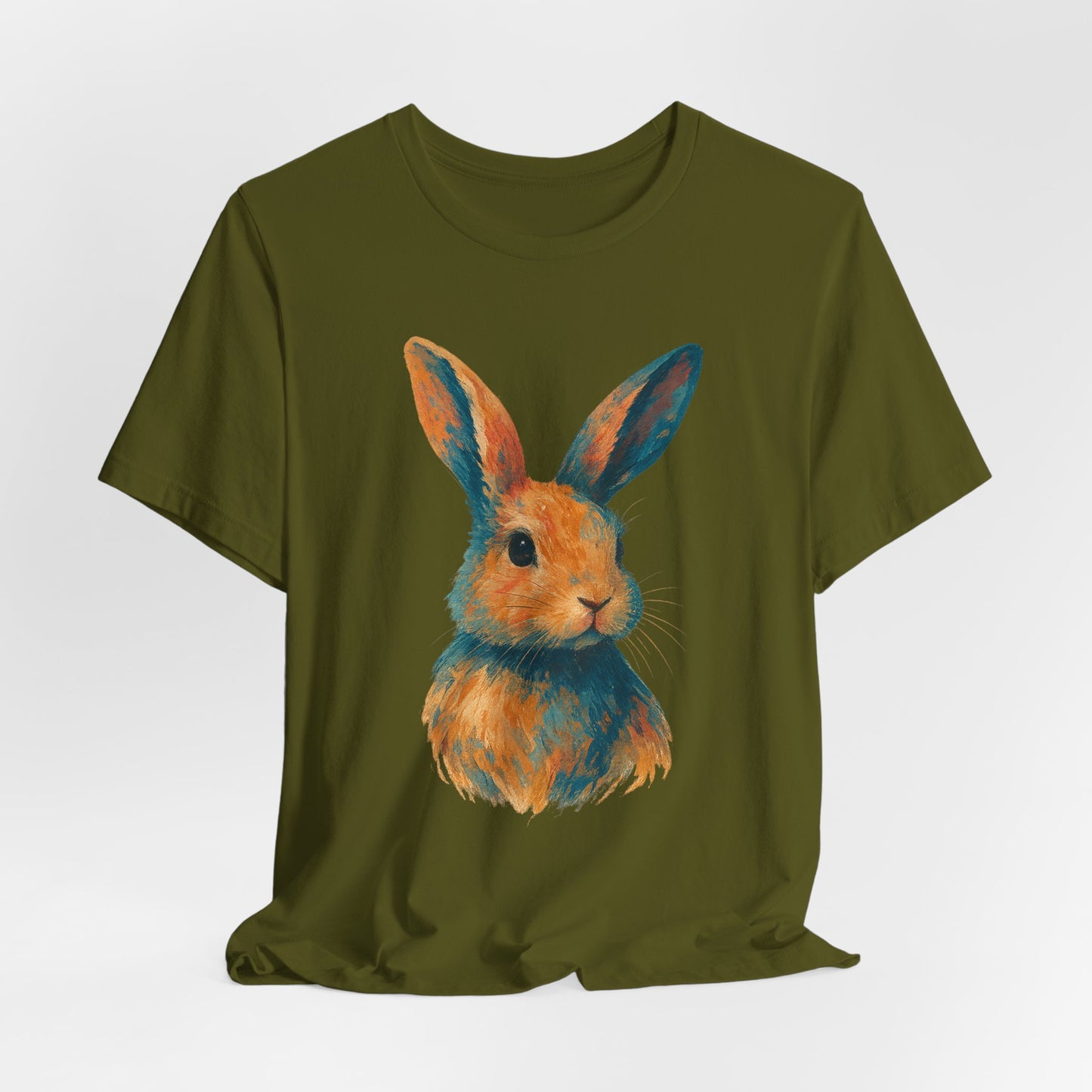 Golden Hour Bunny Unisex Short Sleeve Shirt – Painterly Rabbit Portrait T-Shirt - Artistic Graphic Tee for Animal Lovers - Unique Artwork