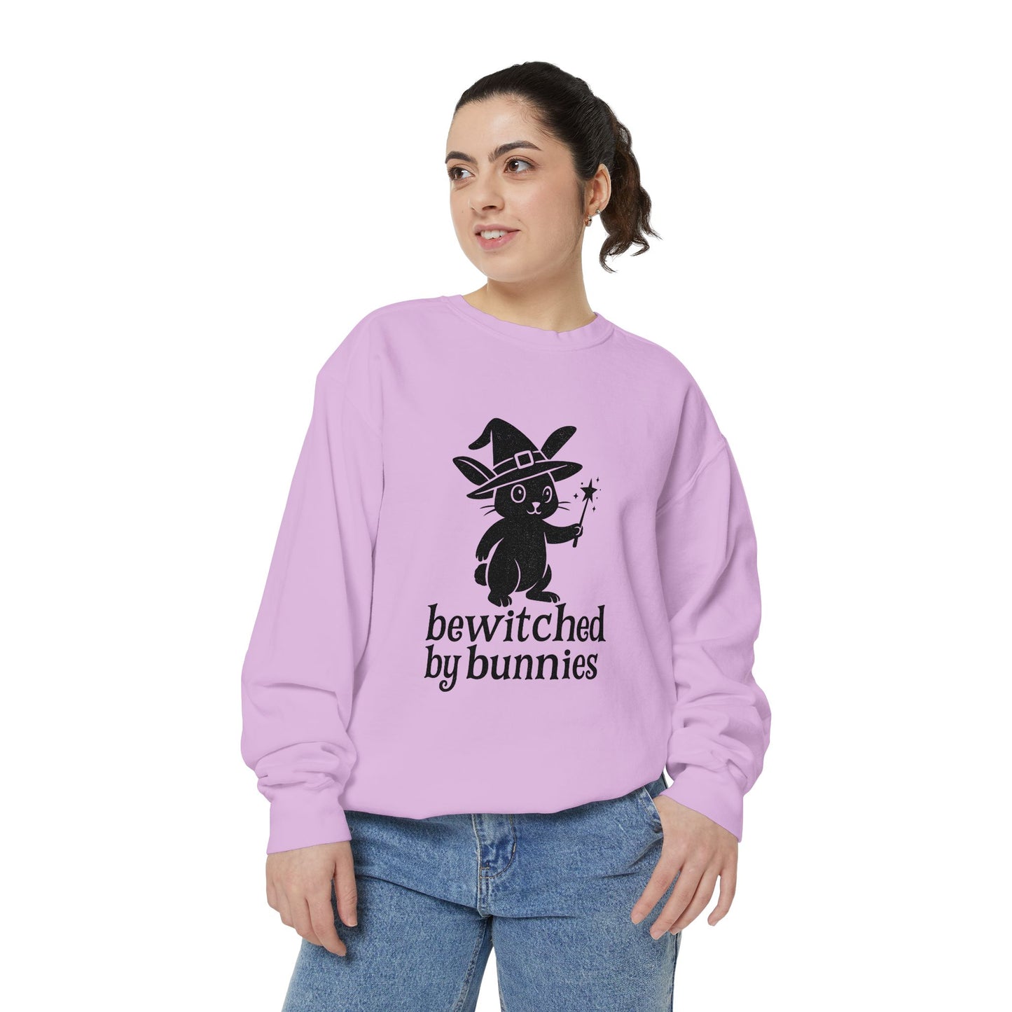 Bewitched by Bunnies Unisex Sweatshirt – Cozy Fall Rabbit Witch Pullover for Fall Festivities - Halloween Gift