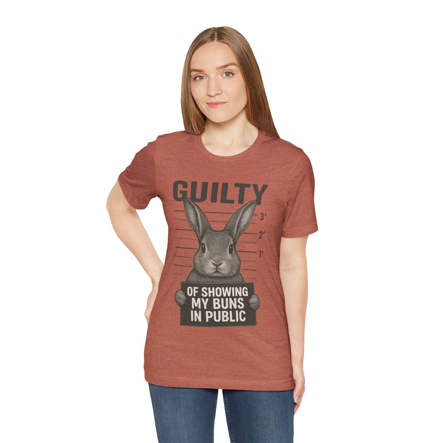 Guilty of Showing My Buns in Public Rabbit Exhibitor T-Shirt – Unisex Funny Bunny Graphic Tee - Quirky Gift for Animal Lovers