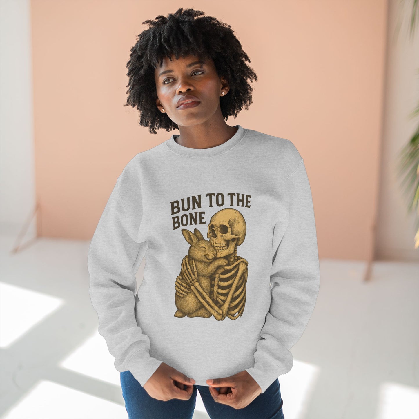 Bun to the Bone Skeleton & Snuggle Bunny Unisex Sweatshirt – Cozy Rabbit Crewneck - Halloween & Fall Collection - Funny Gift