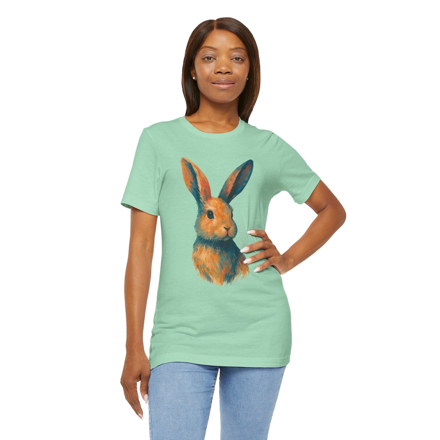 Golden Hour Bunny Unisex Short Sleeve Shirt – Painterly Rabbit Portrait T-Shirt - Artistic Graphic Tee for Animal Lovers - Unique Artwork