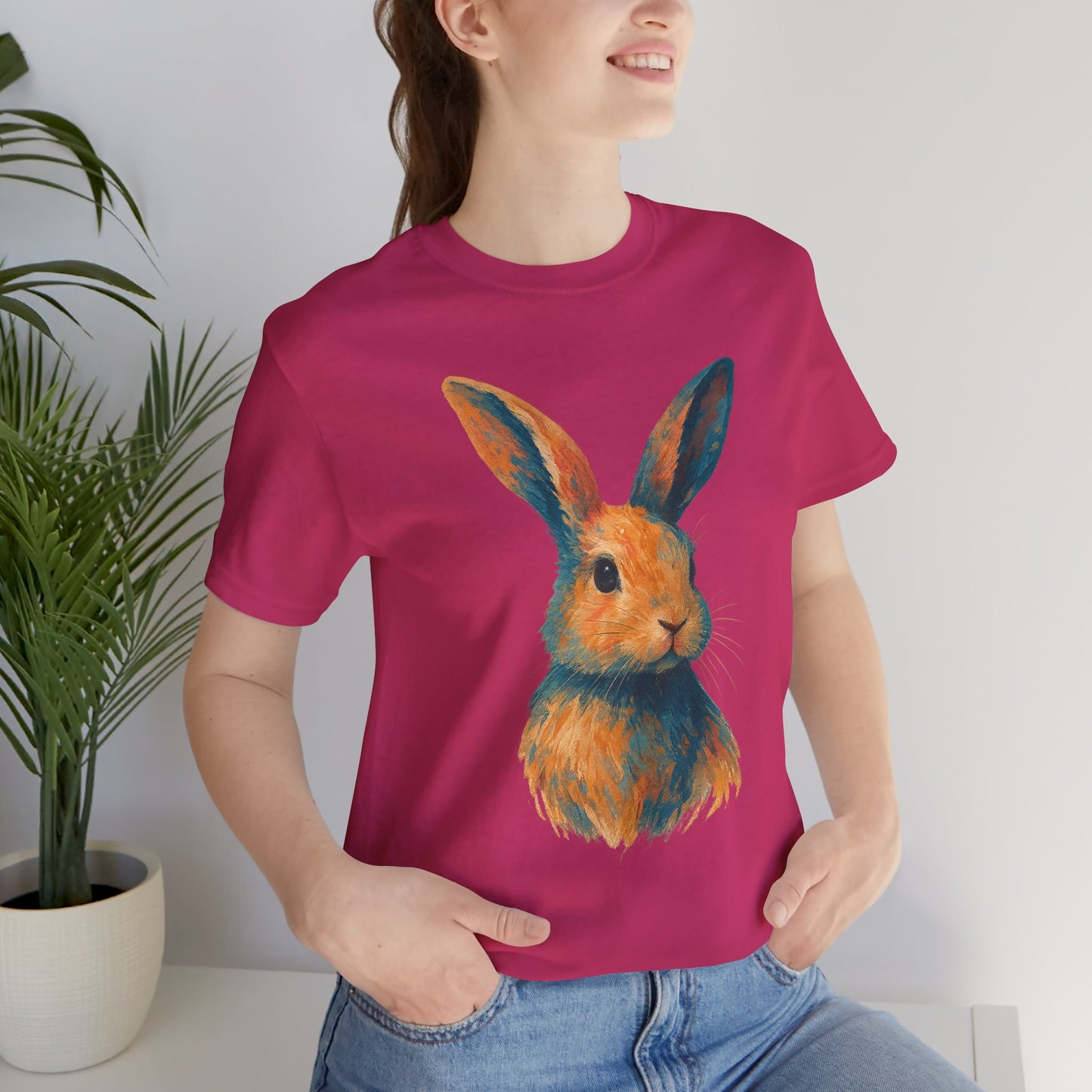 Golden Hour Bunny Unisex Short Sleeve Shirt – Painterly Rabbit Portrait T-Shirt - Artistic Graphic Tee for Animal Lovers - Unique Artwork