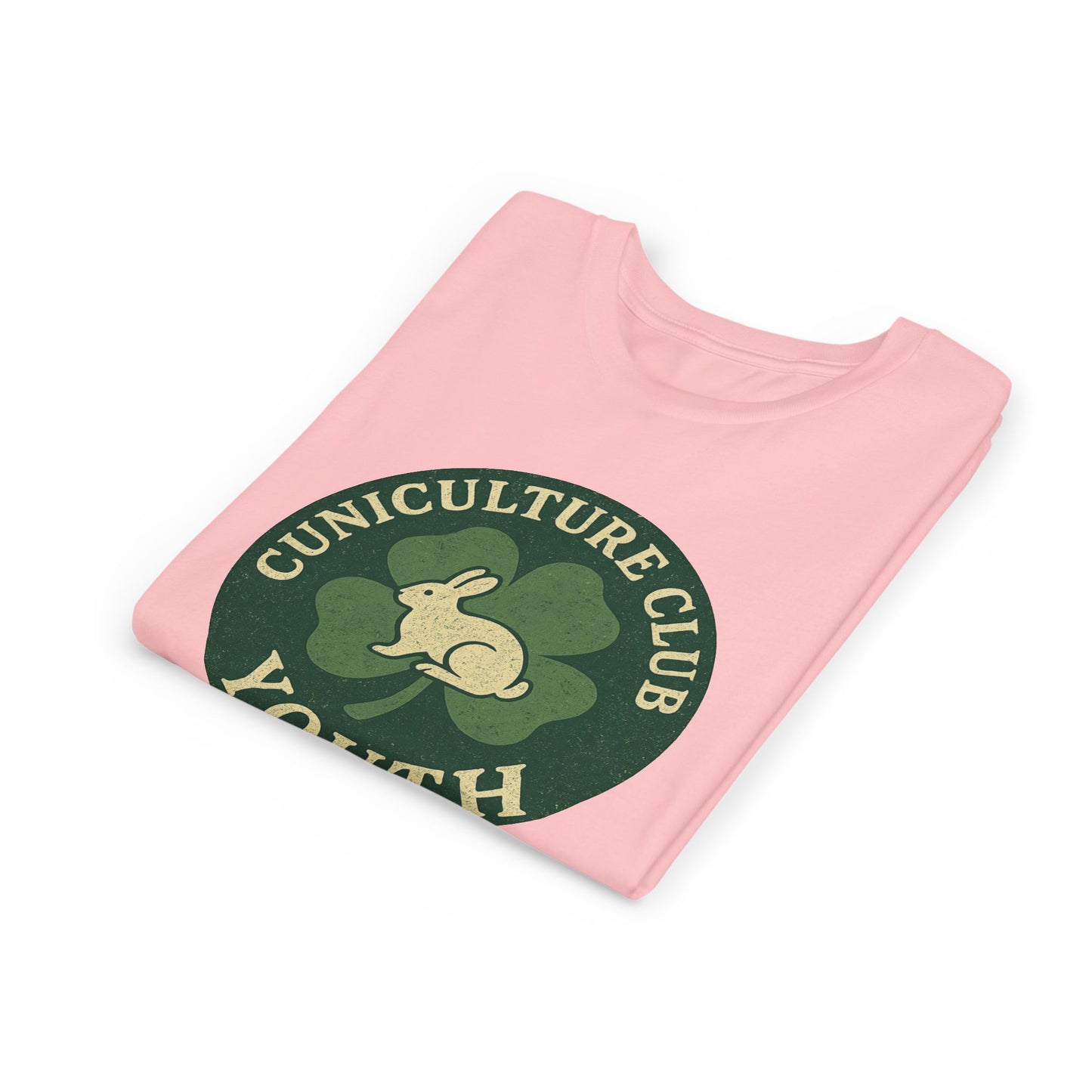 Cuniculture Club Youth Unisex T-Shirt – Distressed Clover & Bunny Emblem Tee - Fun Farm Kids Rabbit Club Shirt