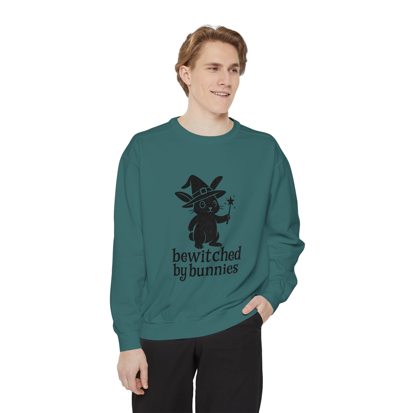 Bewitched by Bunnies Unisex Sweatshirt – Cozy Fall Rabbit Witch Pullover for Fall Festivities - Halloween Gift