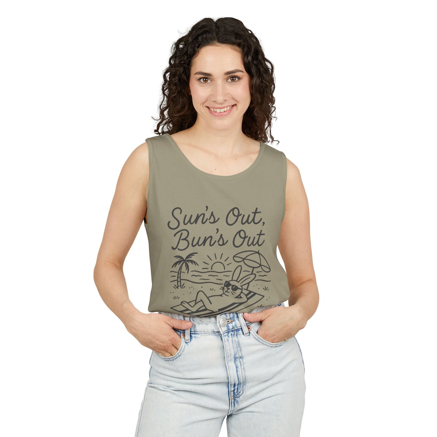 Sun’s Out, Bun’s Out Chill Beach Bunny Tank Top - Unisex Garment-Dyed Tee | Summer Rabbit Vibes - Beach Wear - Vacation Apparel