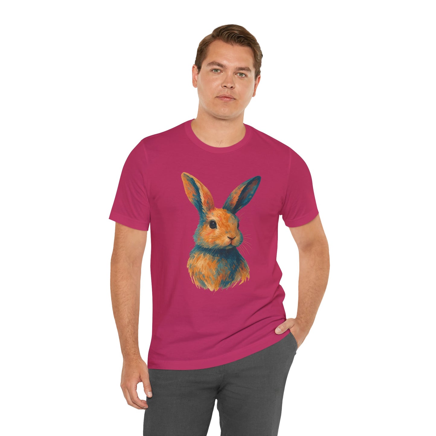 Golden Hour Bunny Unisex Short Sleeve Shirt – Painterly Rabbit Portrait T-Shirt - Artistic Graphic Tee for Animal Lovers - Unique Artwork