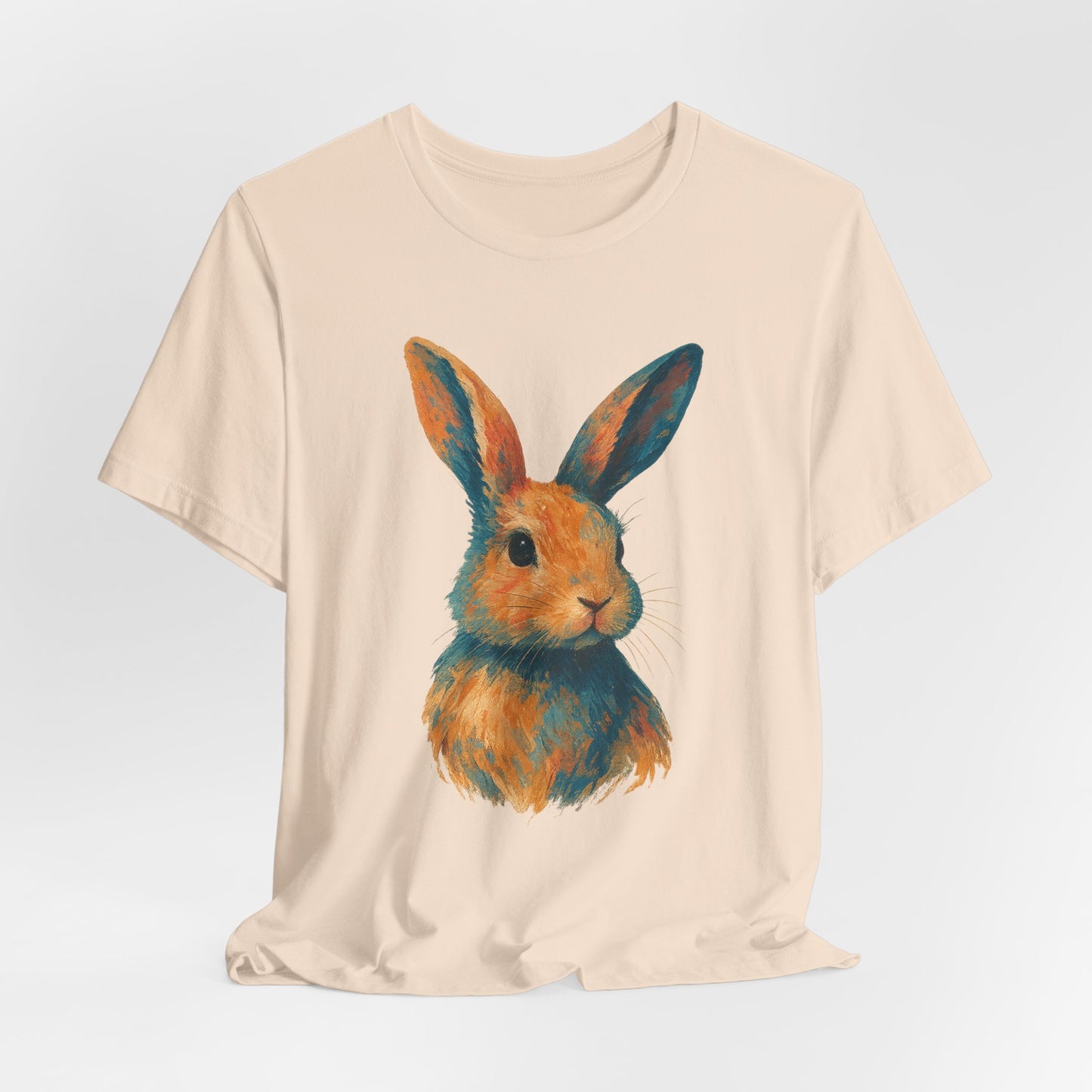 Golden Hour Bunny Unisex Short Sleeve Shirt – Painterly Rabbit Portrait T-Shirt - Artistic Graphic Tee for Animal Lovers - Unique Artwork