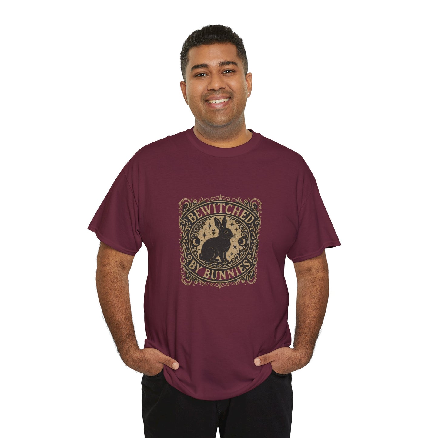 Bewitched by Bunnies Unisex Heavy Cotton T-Shirt – Enchanted Rabbit Halloween & Fall Graphic Tee | Bunny Lovers Gift