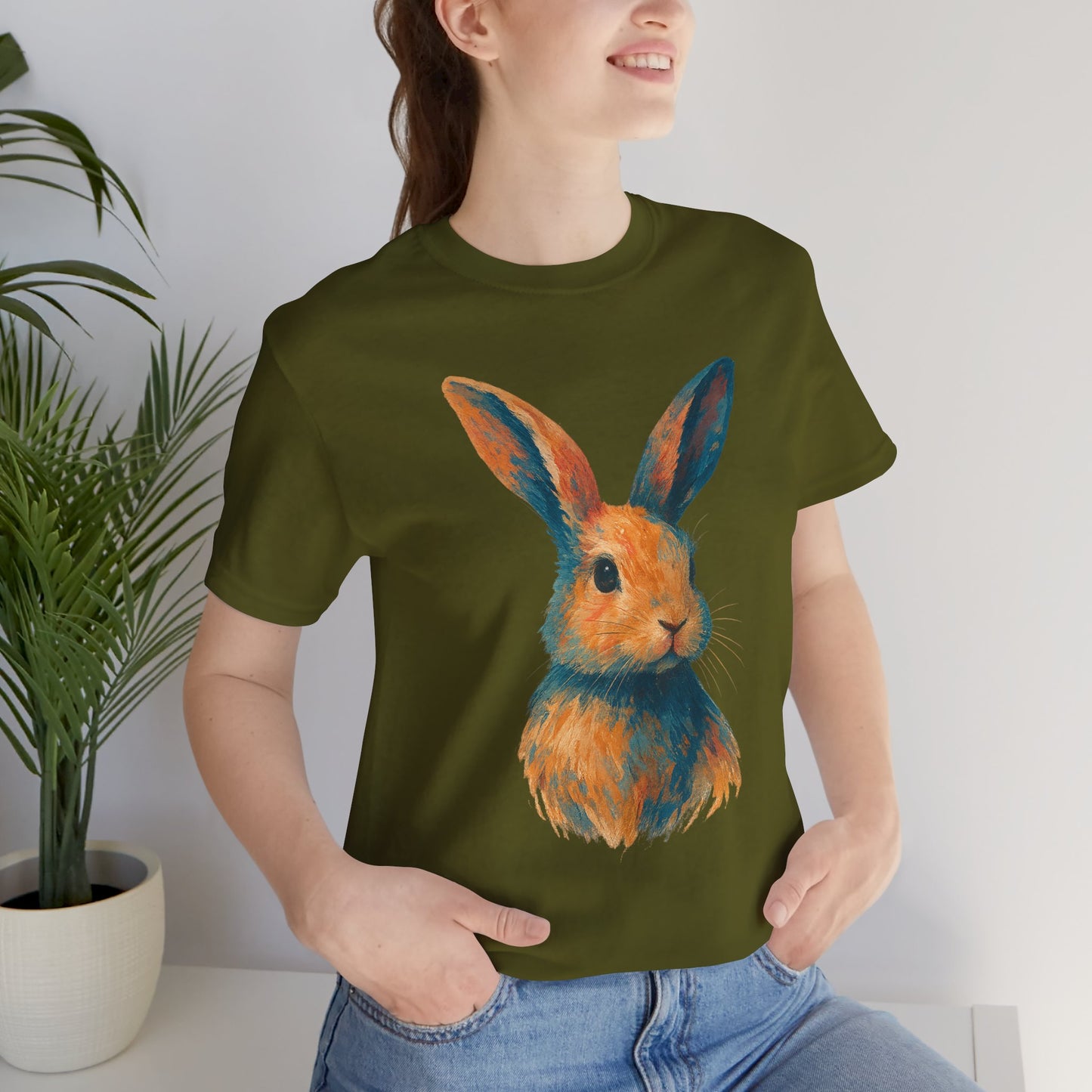 Golden Hour Bunny Unisex Short Sleeve Shirt – Painterly Rabbit Portrait T-Shirt - Artistic Graphic Tee for Animal Lovers - Unique Artwork