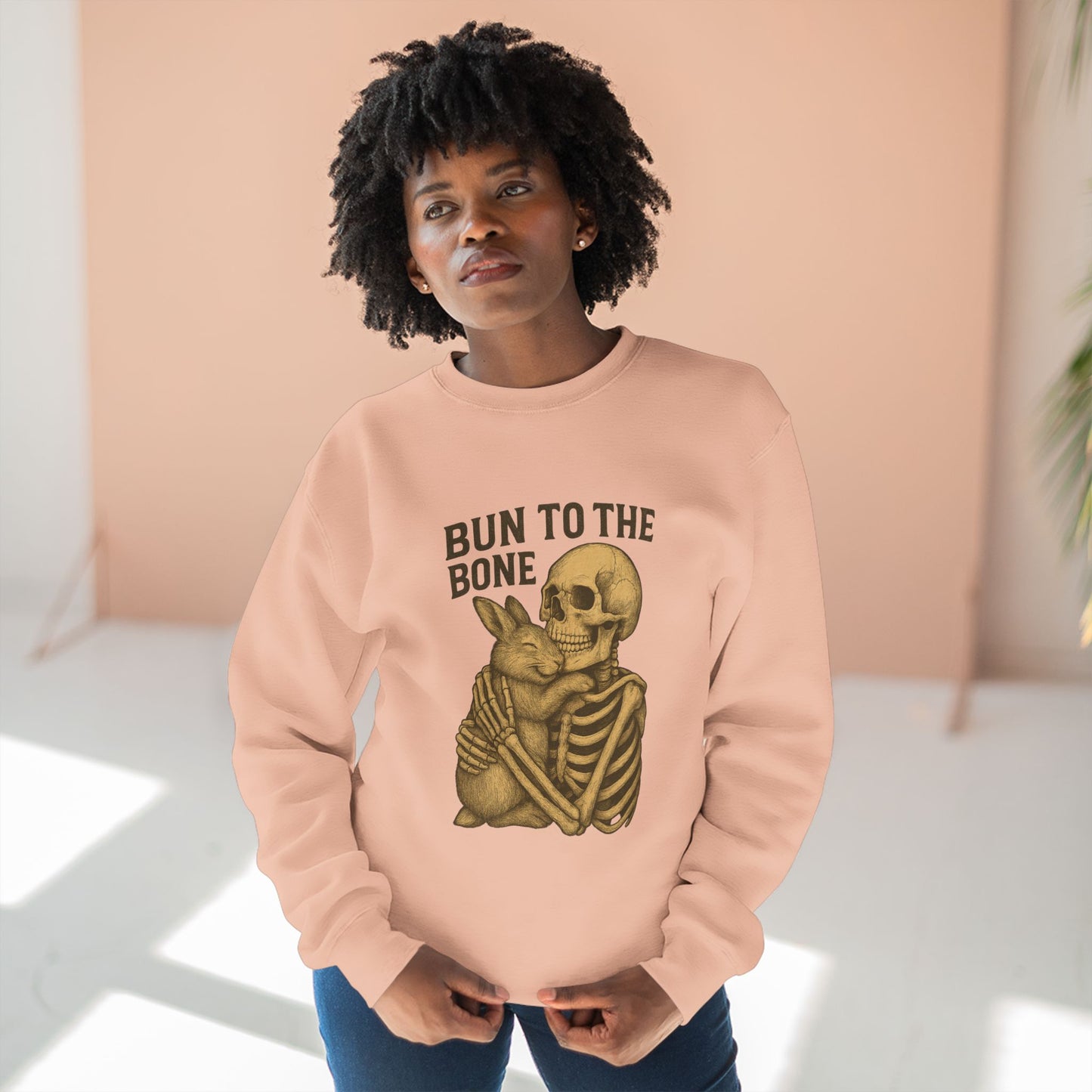 Bun to the Bone Skeleton & Snuggle Bunny Unisex Sweatshirt – Cozy Rabbit Crewneck - Halloween & Fall Collection - Funny Gift