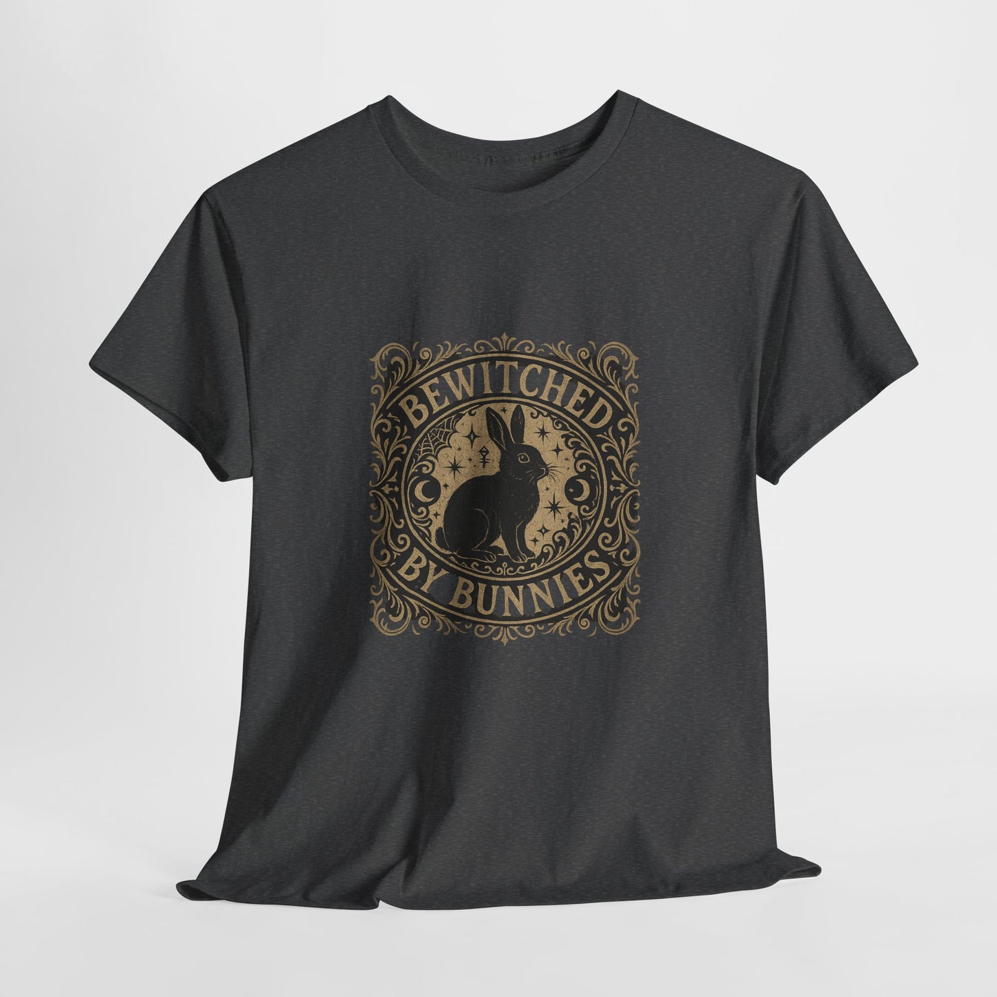 Bewitched by Bunnies Unisex Heavy Cotton T-Shirt – Enchanted Rabbit Halloween & Fall Graphic Tee | Bunny Lovers Gift