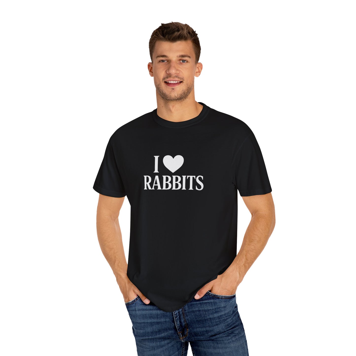 I ♥ Rabbits – Garment-Dyed Unisex Tee for Bunthusiasts - I Love Rabbits T-Shirt for Bunny Lovers