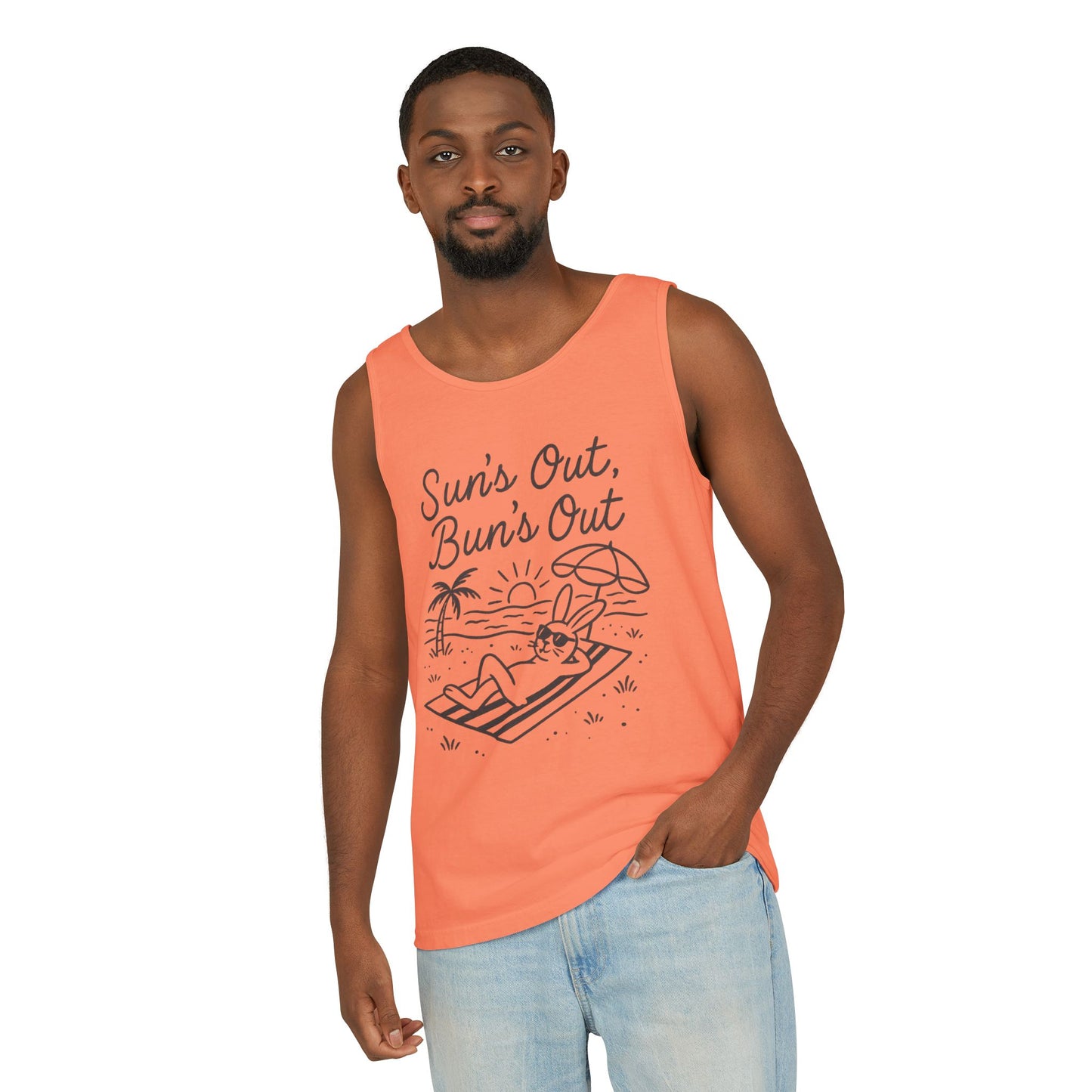 Sun’s Out, Bun’s Out Chill Beach Bunny Tank Top - Unisex Garment-Dyed Tee | Summer Rabbit Vibes - Beach Wear - Vacation Apparel