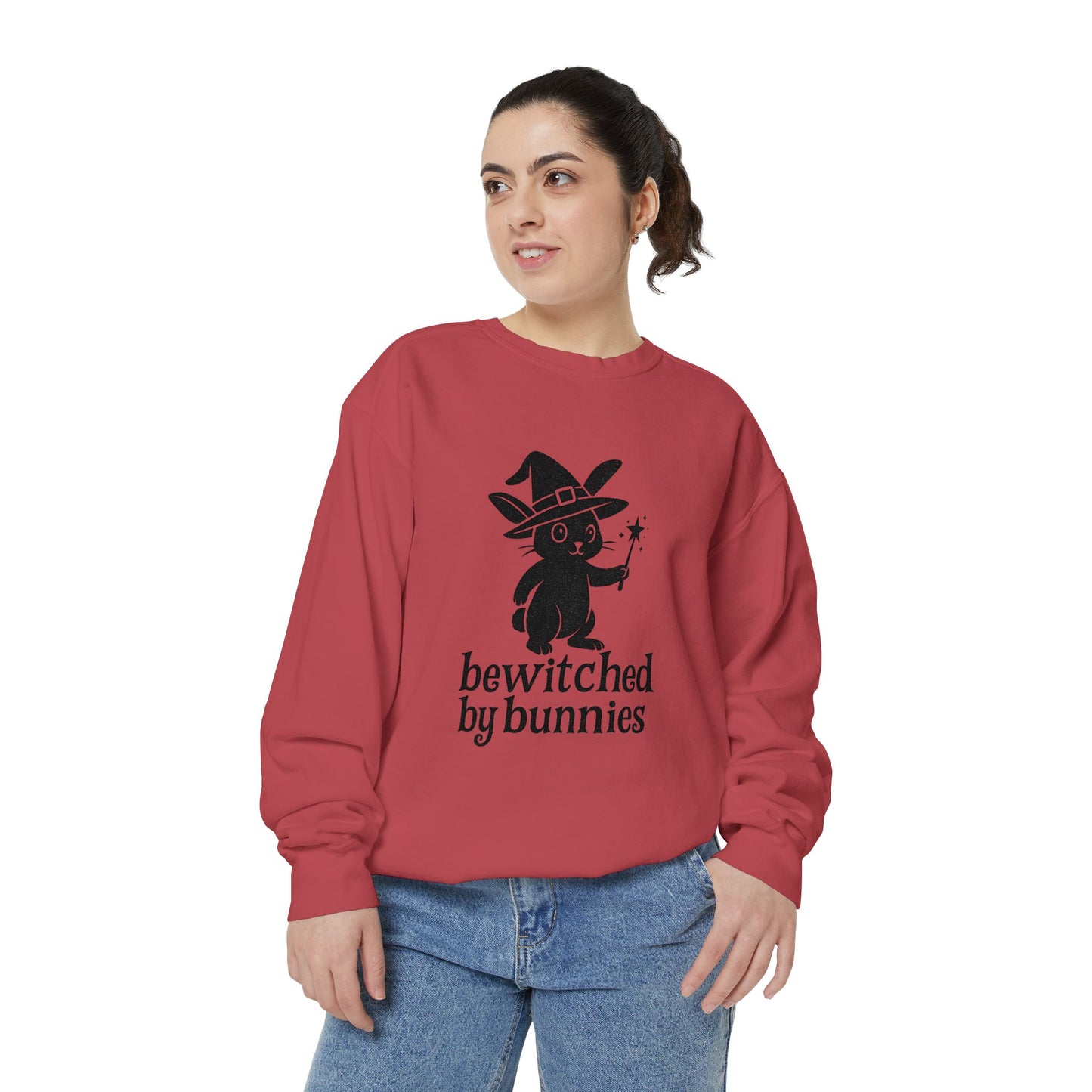 Bewitched by Bunnies Unisex Sweatshirt – Cozy Fall Rabbit Witch Pullover for Fall Festivities - Halloween Gift