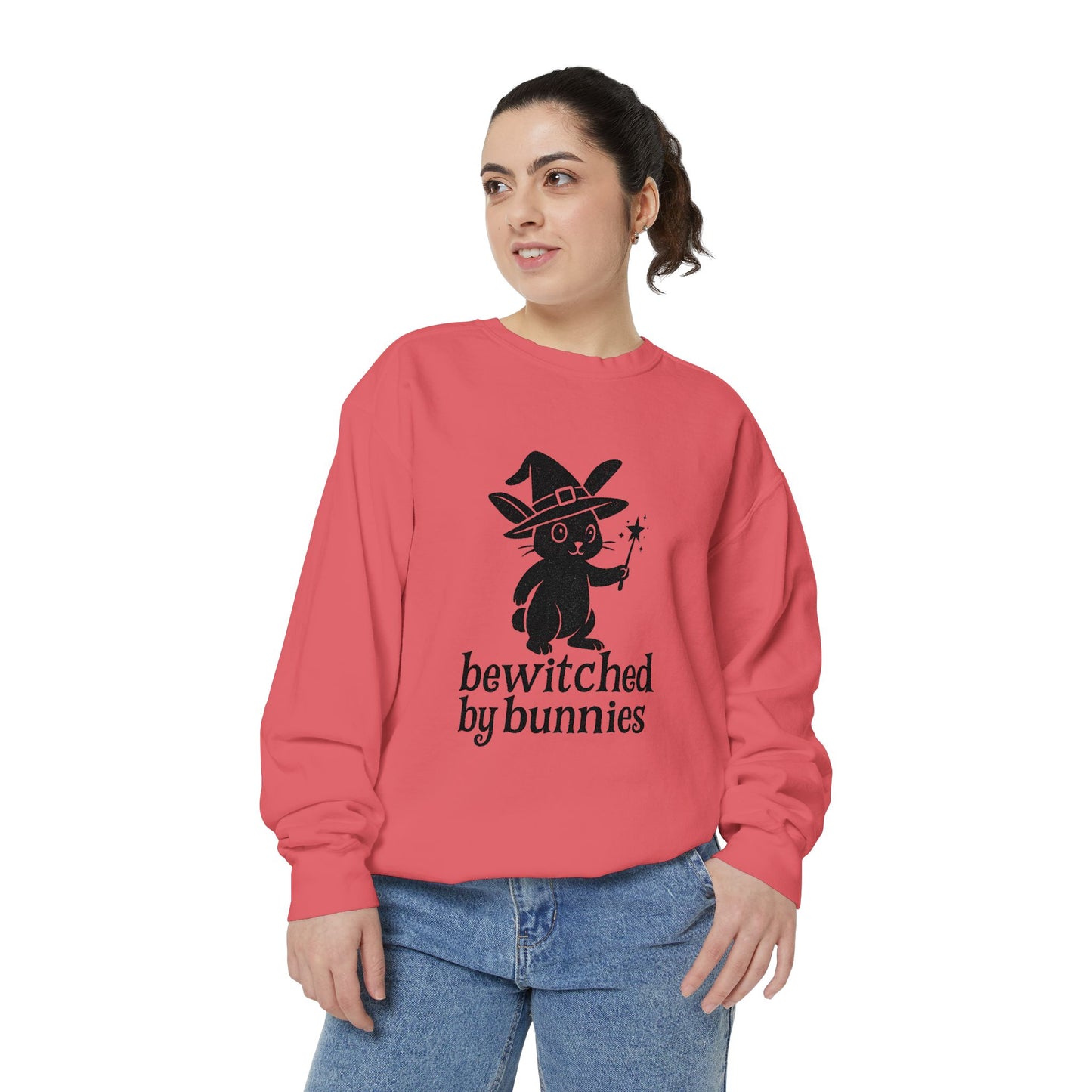 Bewitched by Bunnies Unisex Sweatshirt – Cozy Fall Rabbit Witch Pullover for Fall Festivities - Halloween Gift