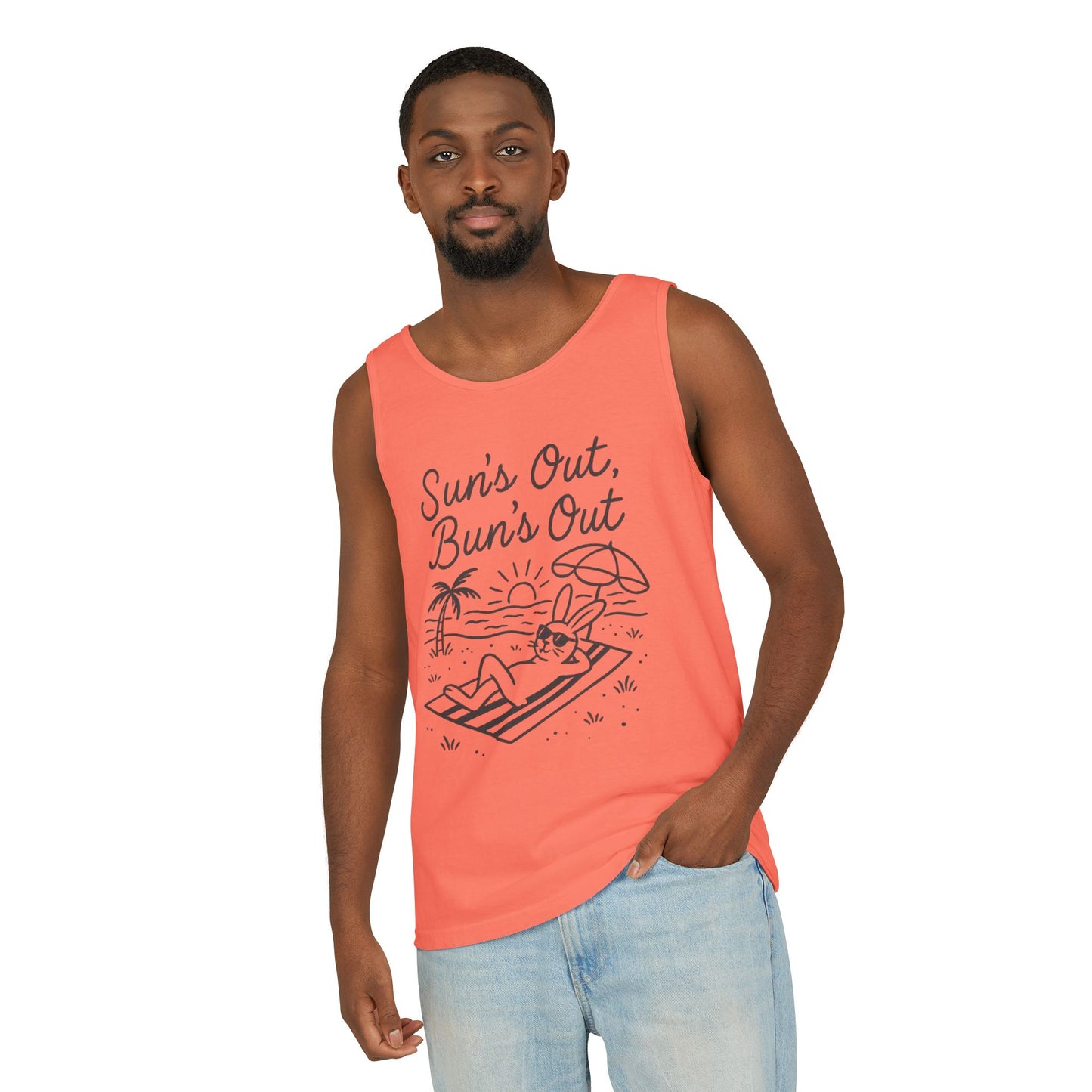 Sun’s Out, Bun’s Out Chill Beach Bunny Tank Top - Unisex Garment-Dyed Tee | Summer Rabbit Vibes - Beach Wear - Vacation Apparel